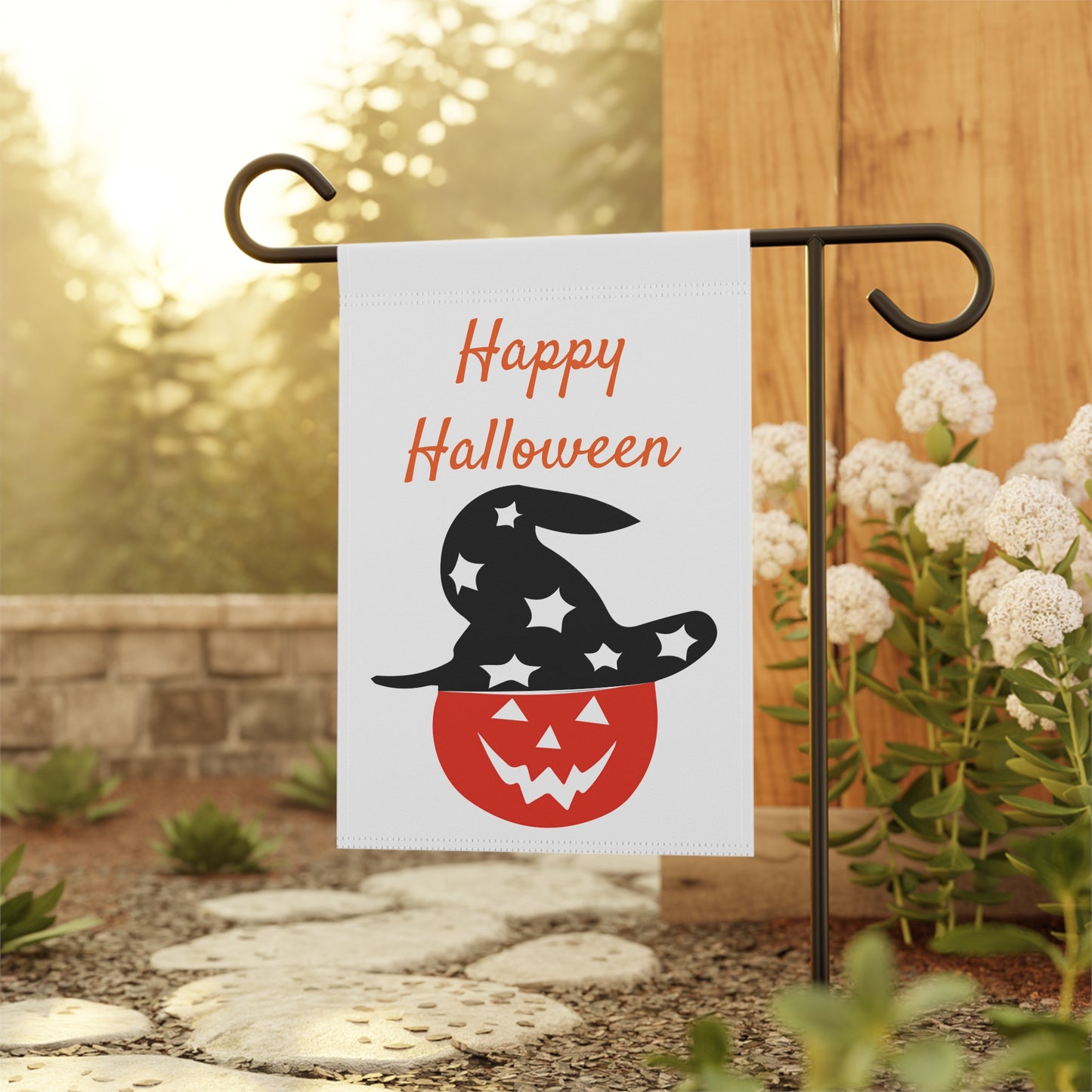Happy Halloween Witch Hat & Pumpkin Garden Flag