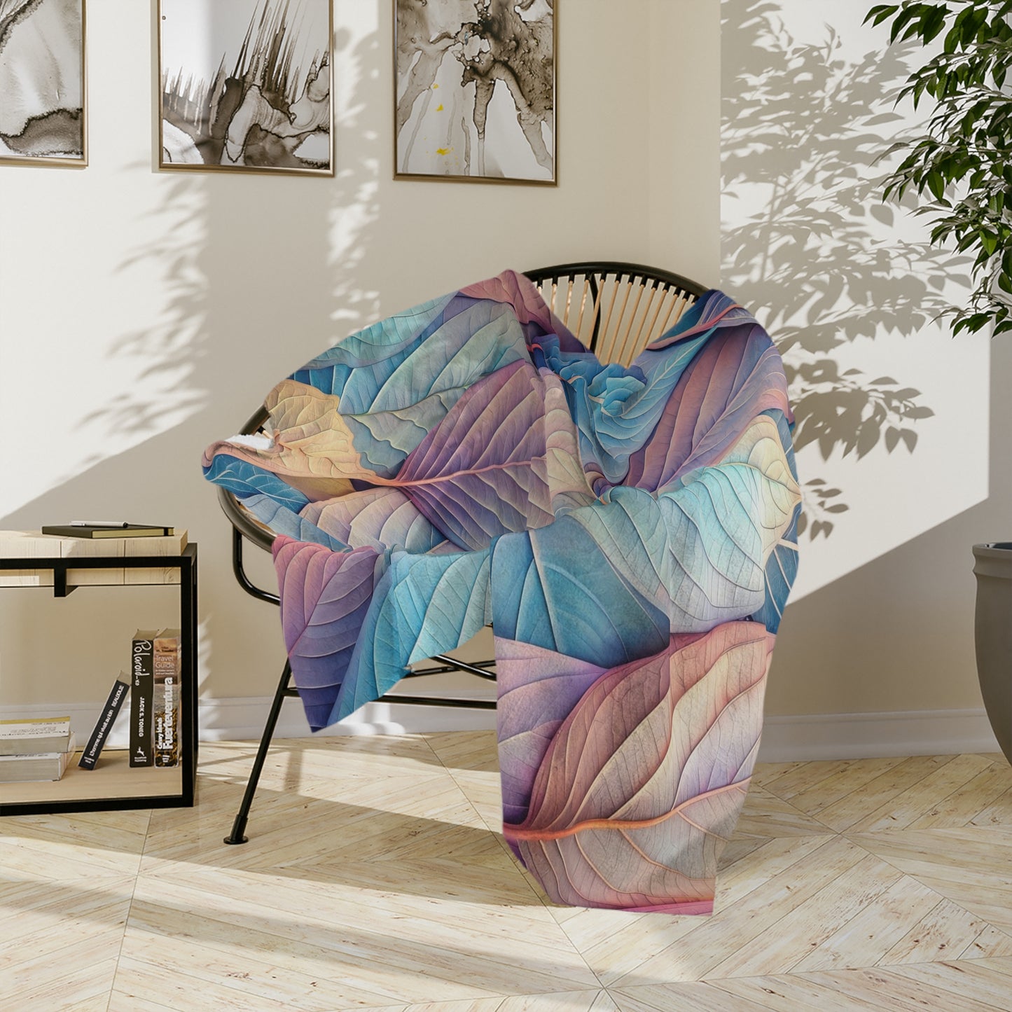 Pastel Leaves Velveteen Blanket