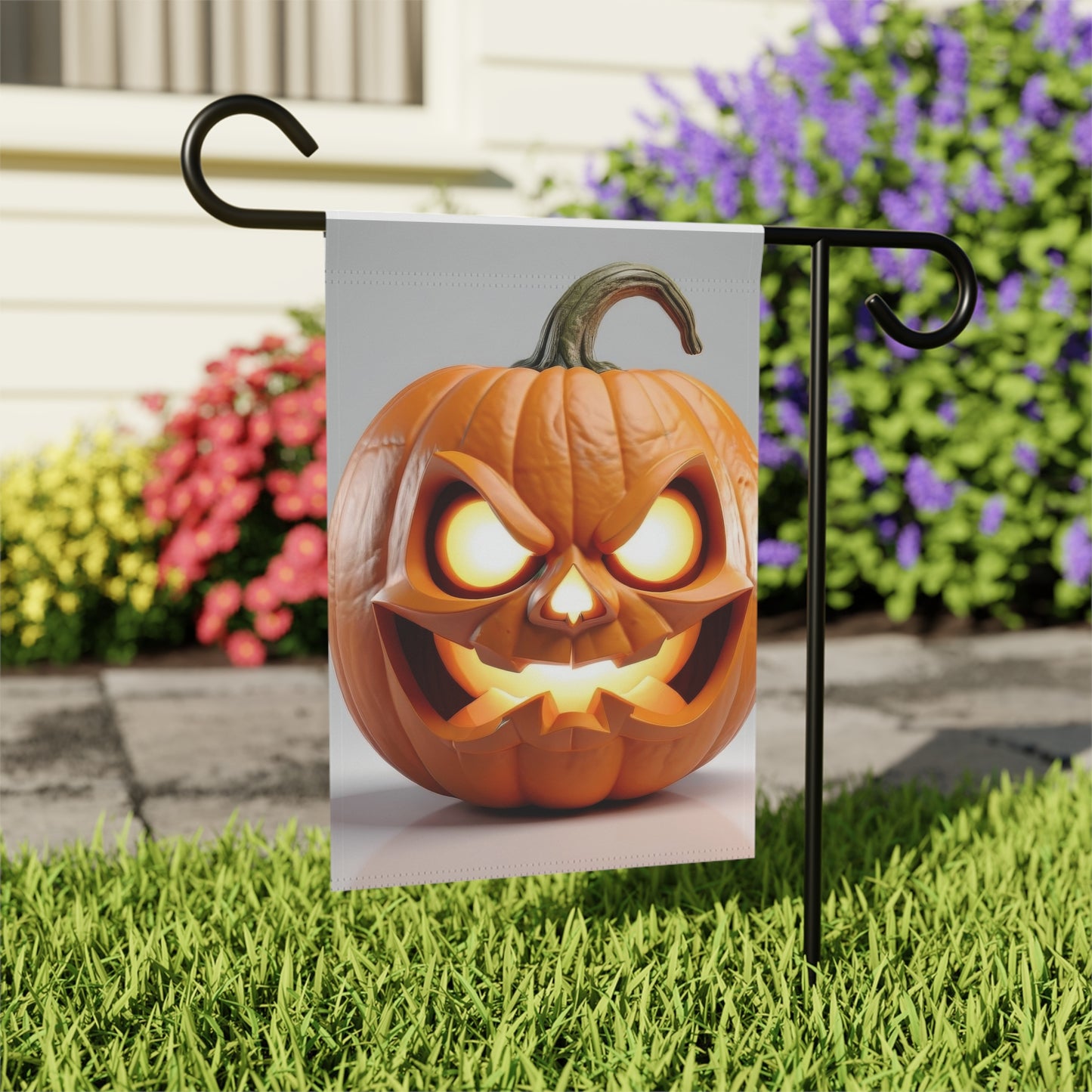 Glowing Angry Jack-O'-Lantern Garden Flag