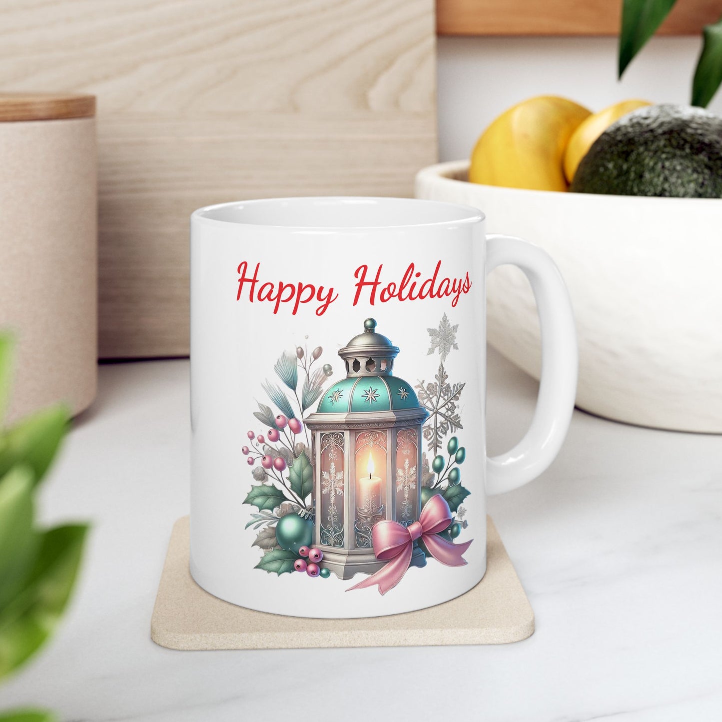 "Happy Holidays" Lantern Coffee Mug