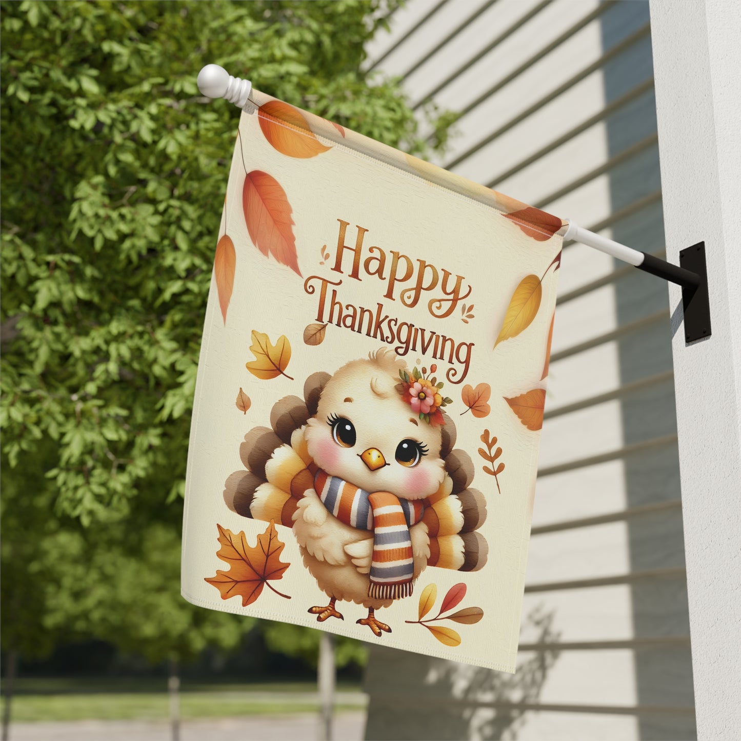 Cute Baby Turkey with Scarf Fall Thanksgiving Garden Flag