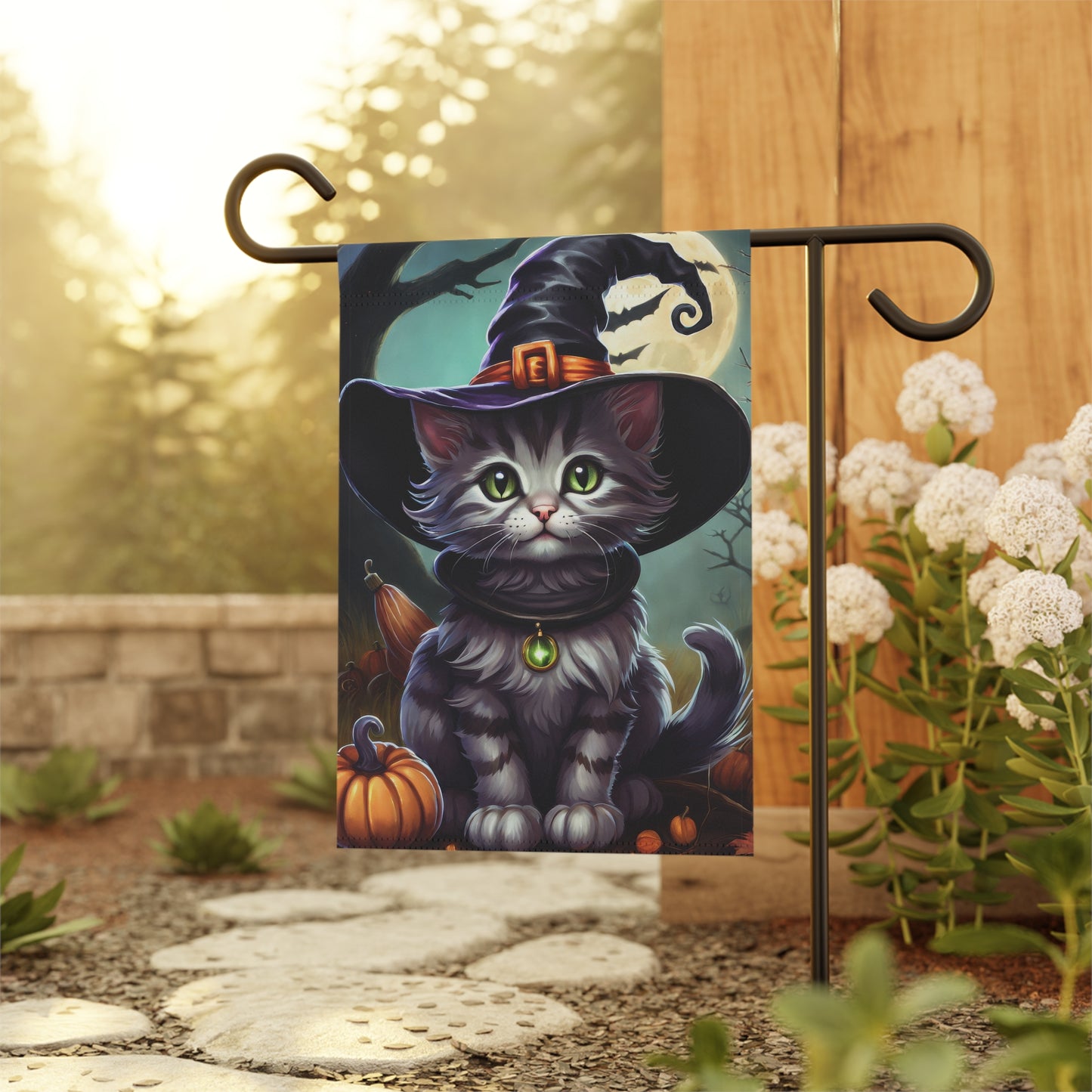 Halloween Witch Cat Garden Flag