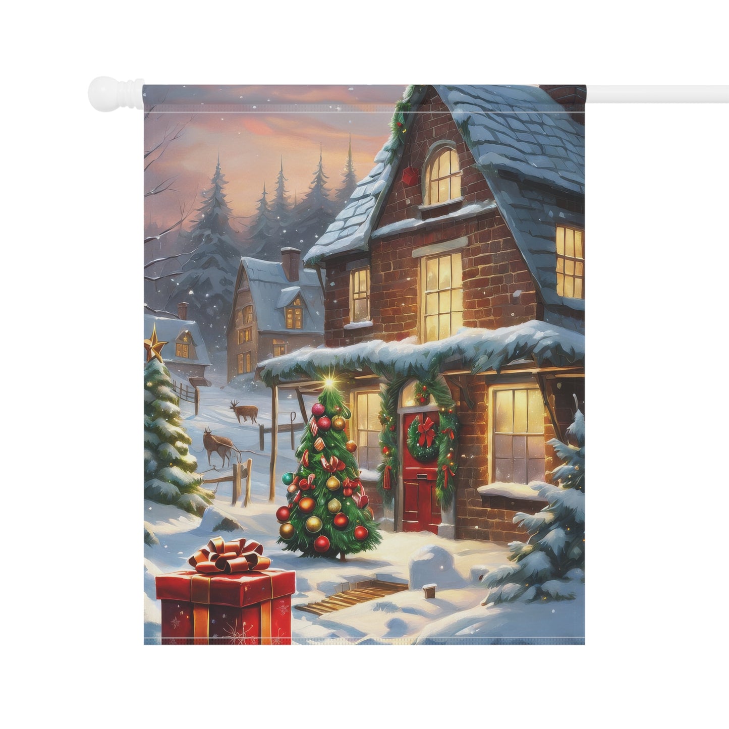 Cozy Christmas Cottage Garden Flag