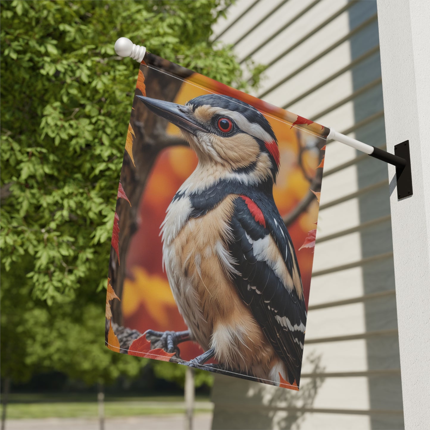 Autumn Woodpecker Garden Flag