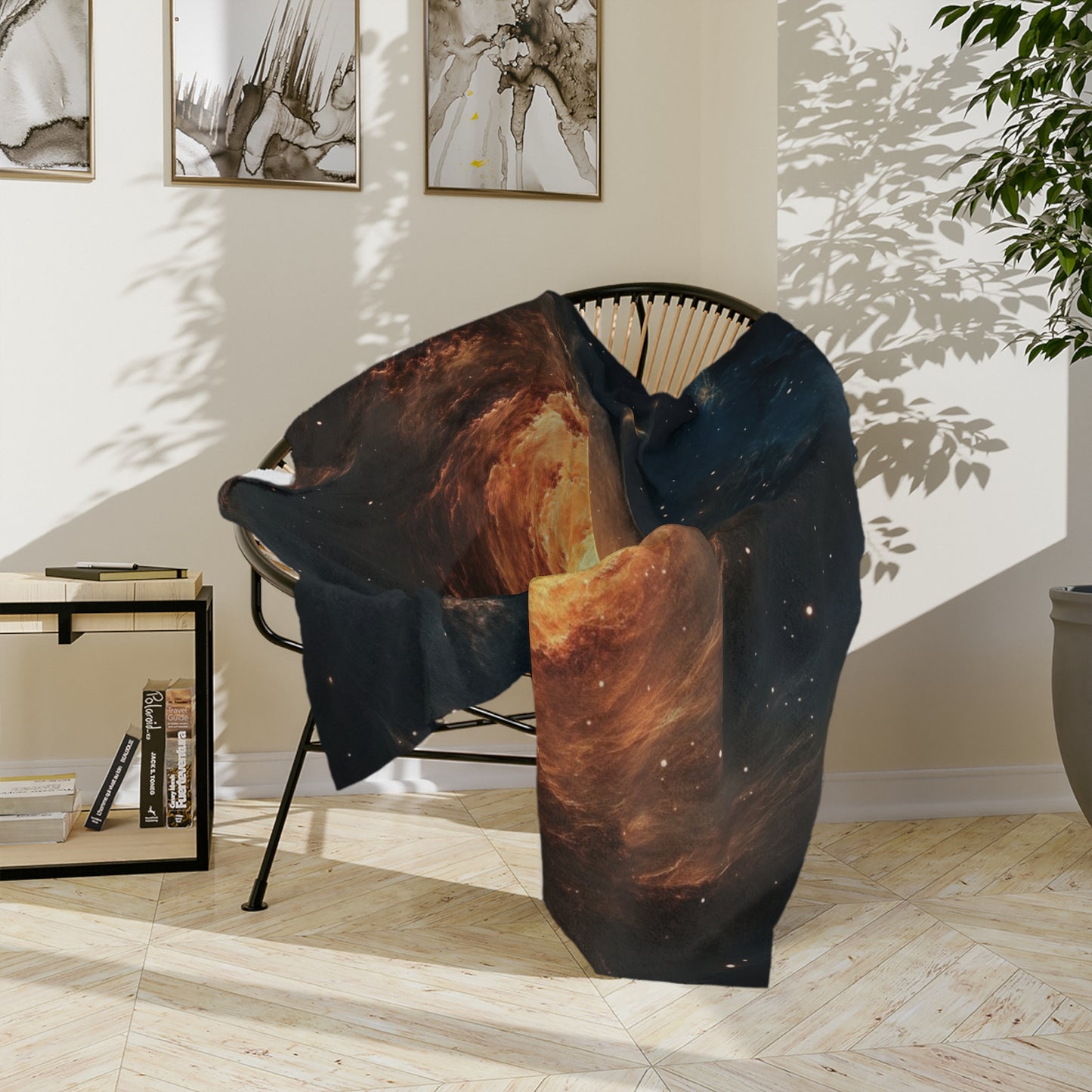 Fiery Spiral Galaxy Velveteen Plush Blanket