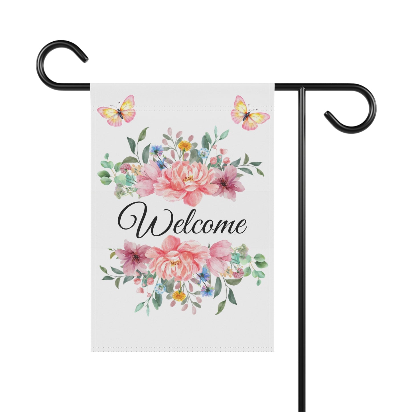 Pink Floral Bouquet with Butterflies Garden Flag