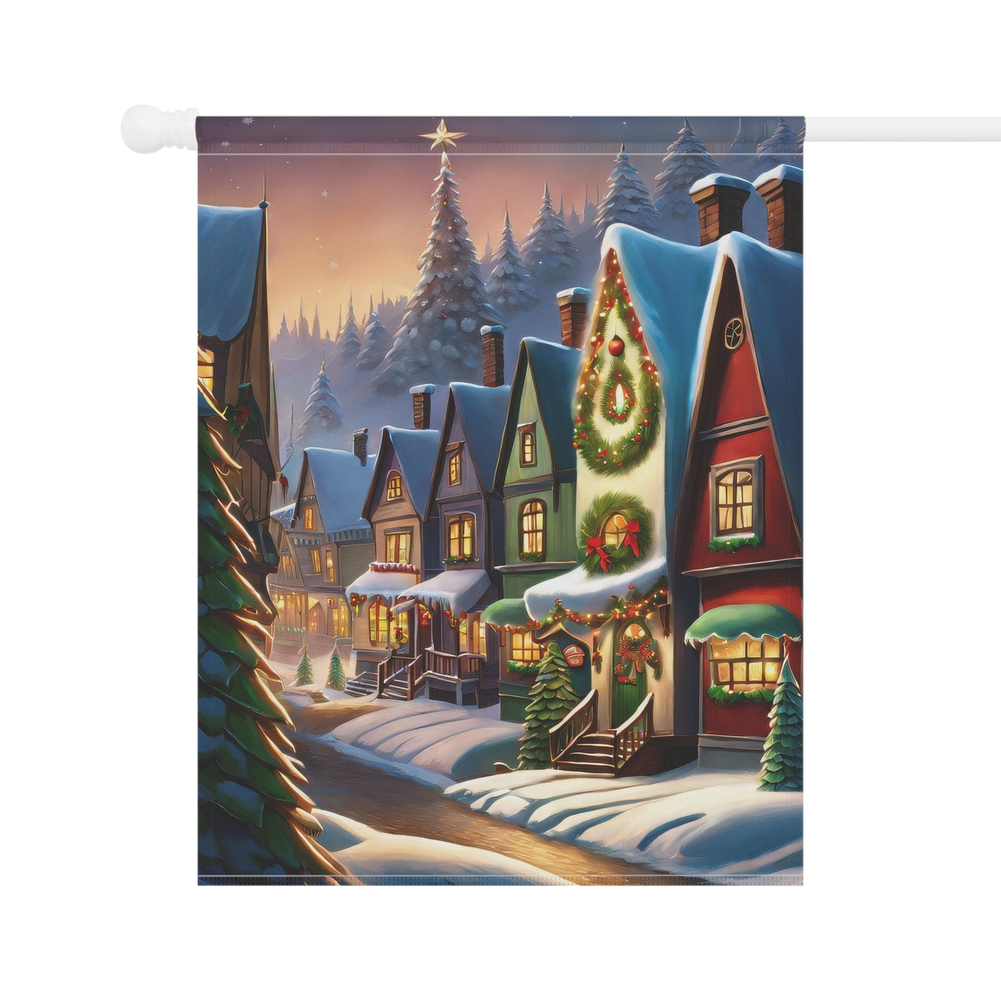 Quaint Snowy Town Holiday Garden Flag/ House Banner