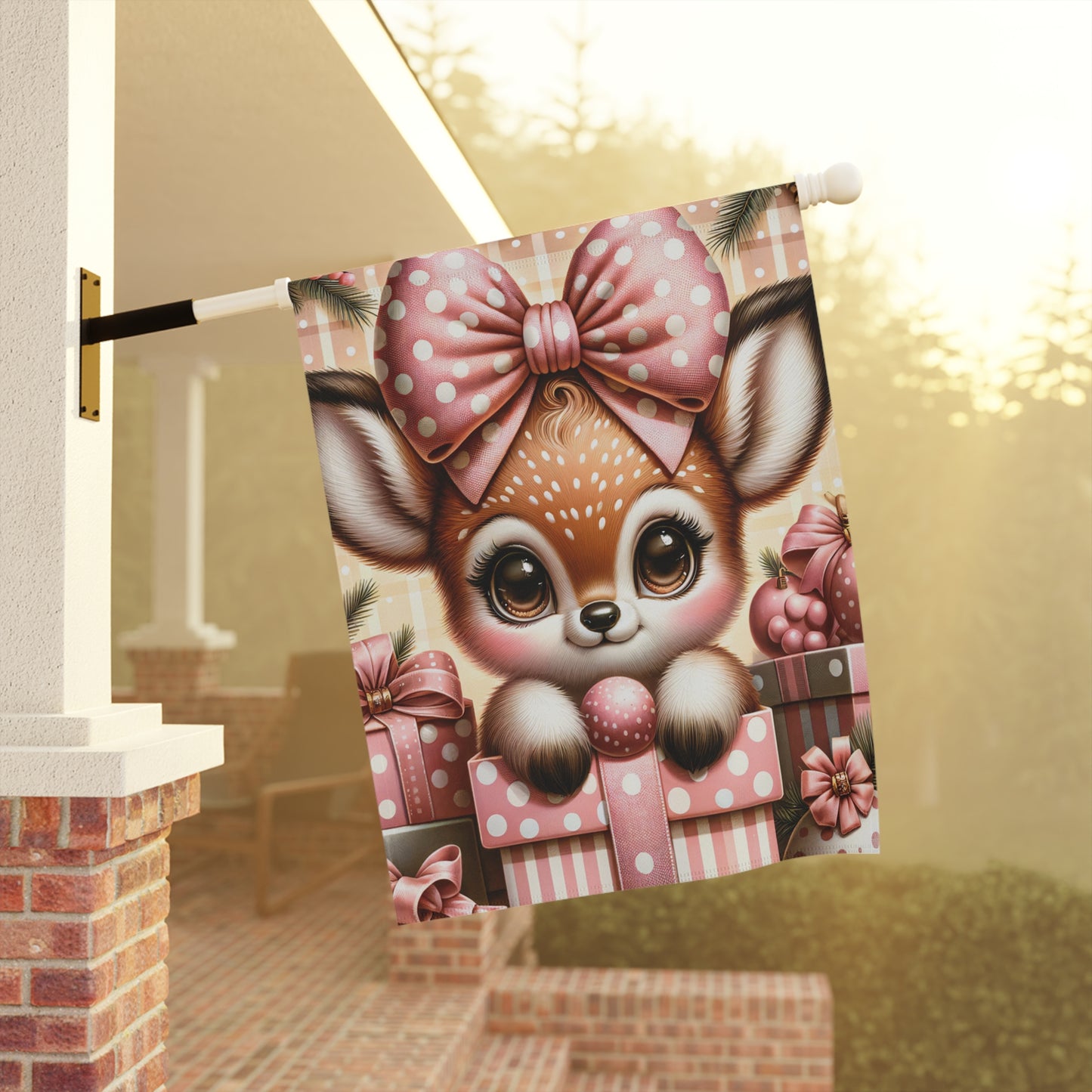 Cute Baby Reindeer in Pink Garden Flag