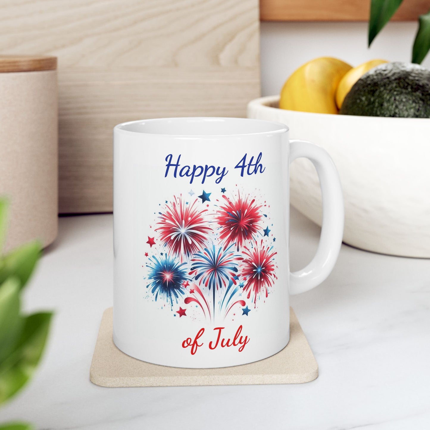 Patriotic Coffee Mug with Fireworks