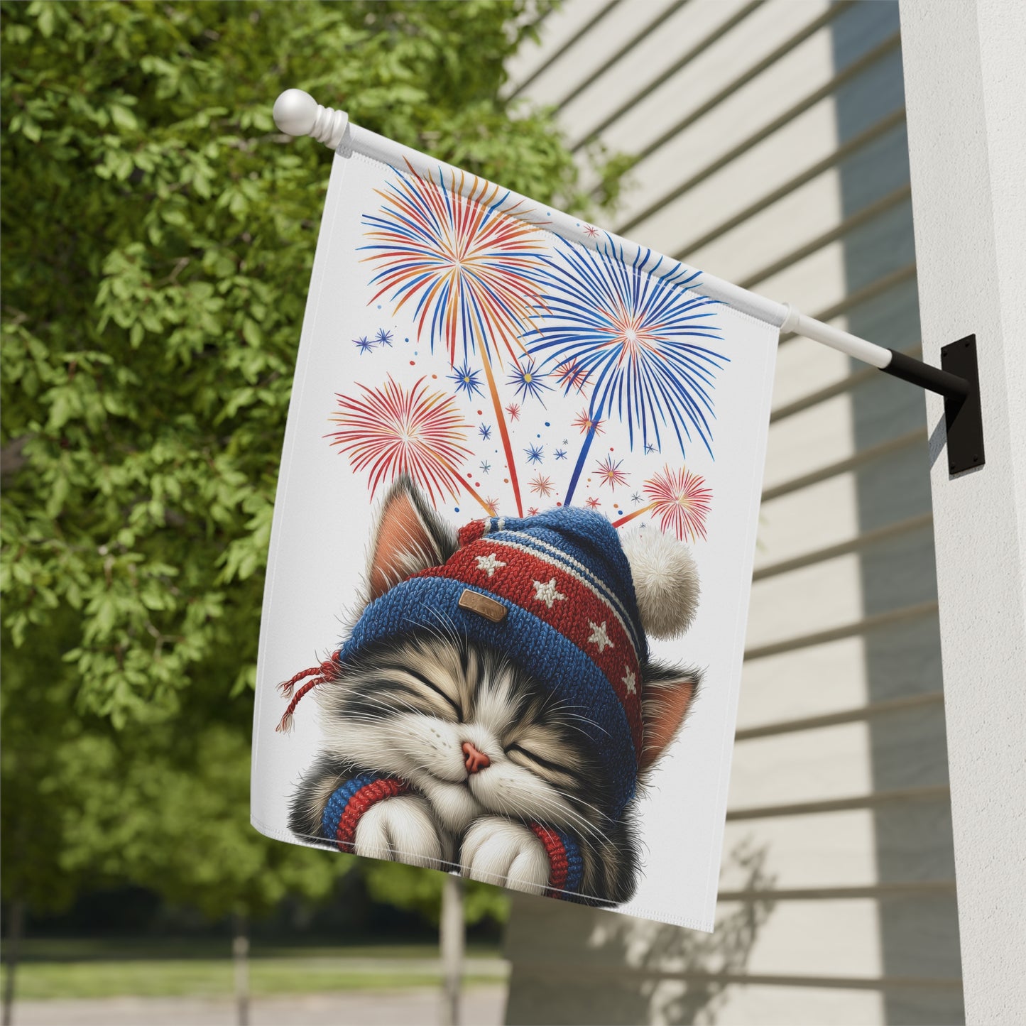 Sleepy Kitten on 4th of July Garden Flag