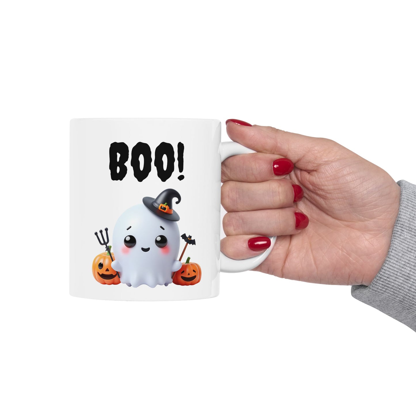 BOO!" Cute Ghost & Witch Hat Coffee Mug