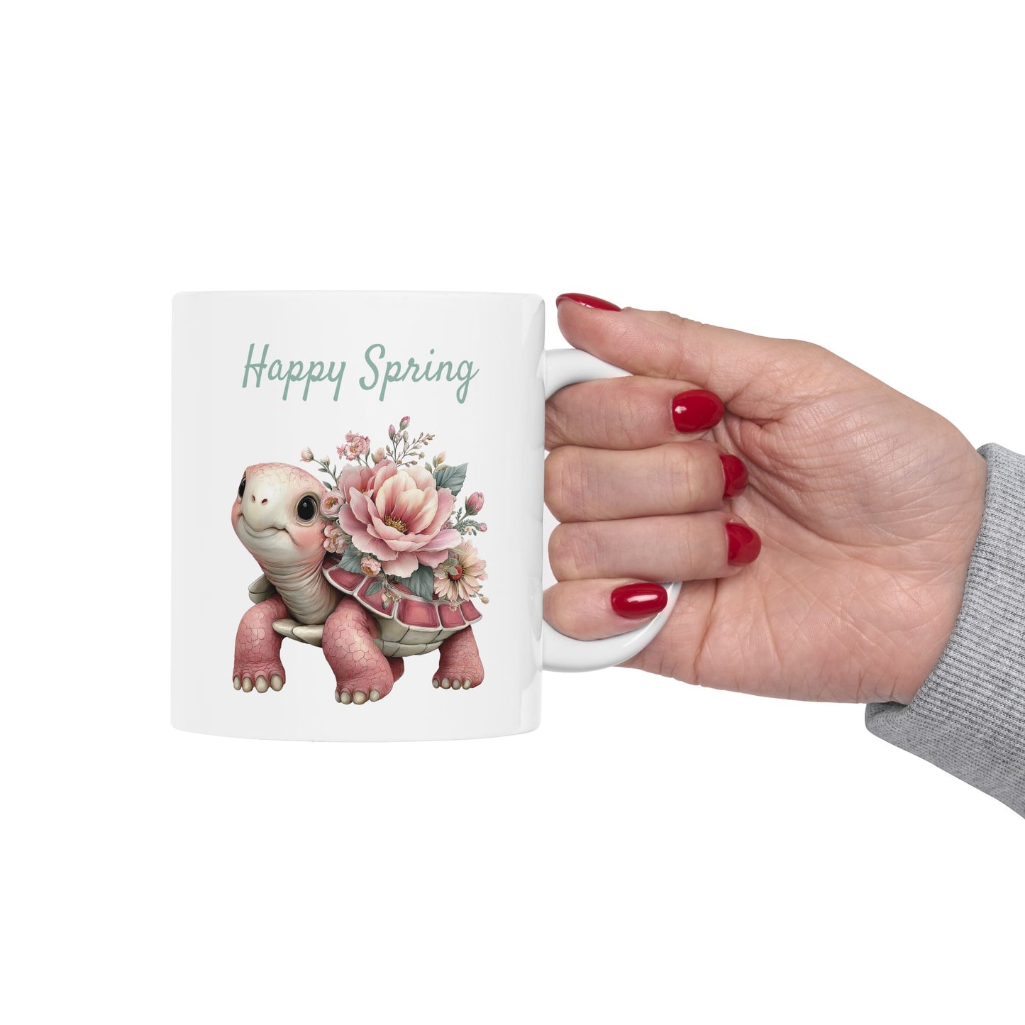 Happy Spring Floral Turtle Mug