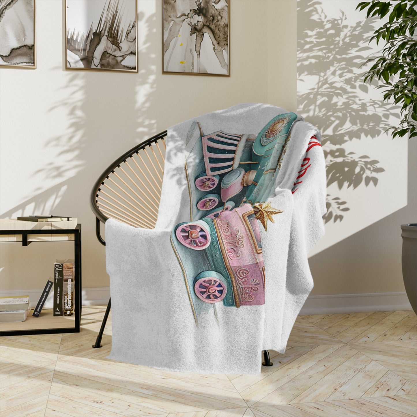 Pastel Christmas Train Velveteen Plush Blanket