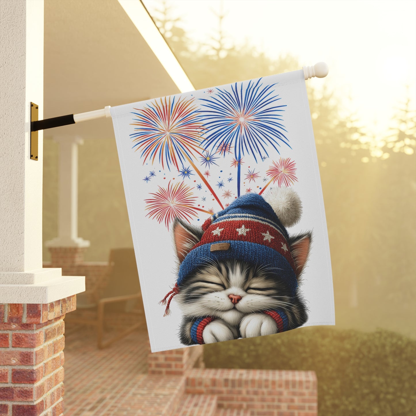 Sleepy Kitten on 4th of July Garden Flag