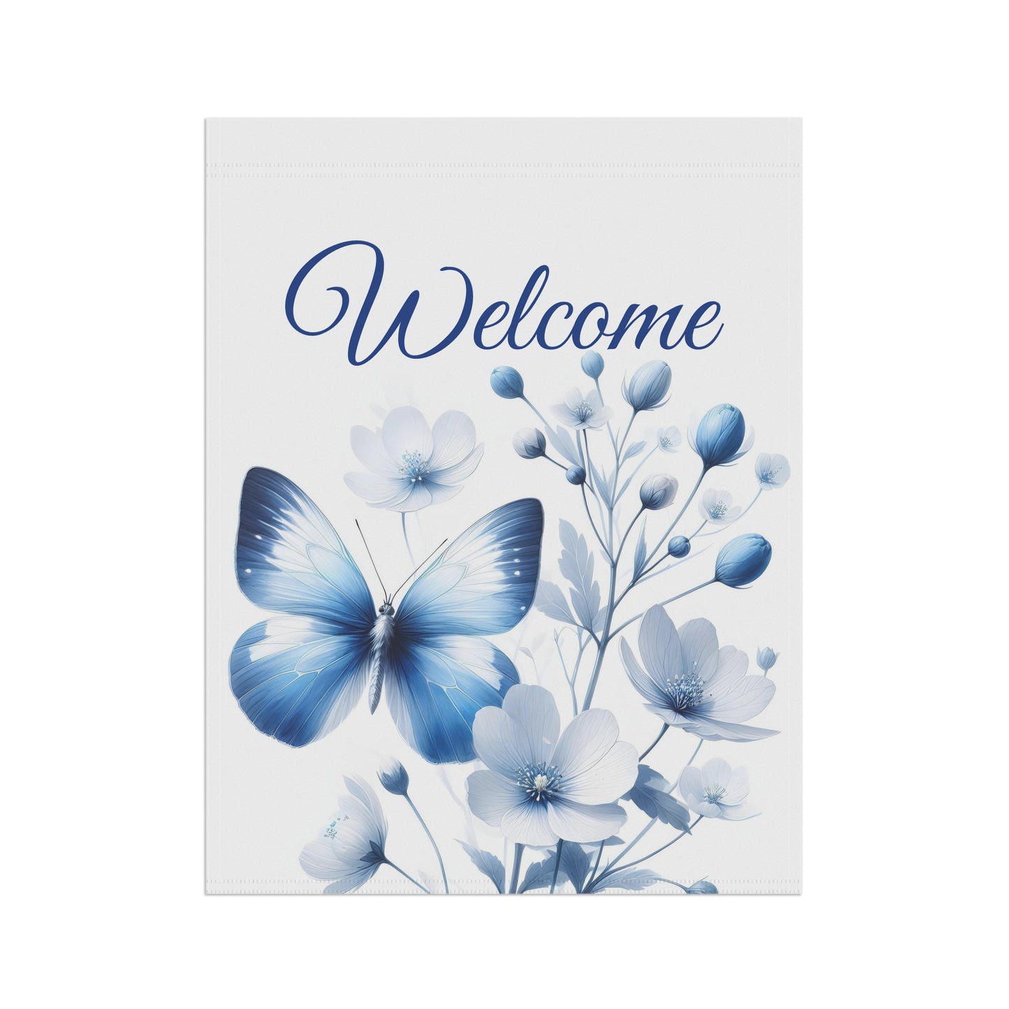Elegant Blue Butterfly Welcome Garden Flag