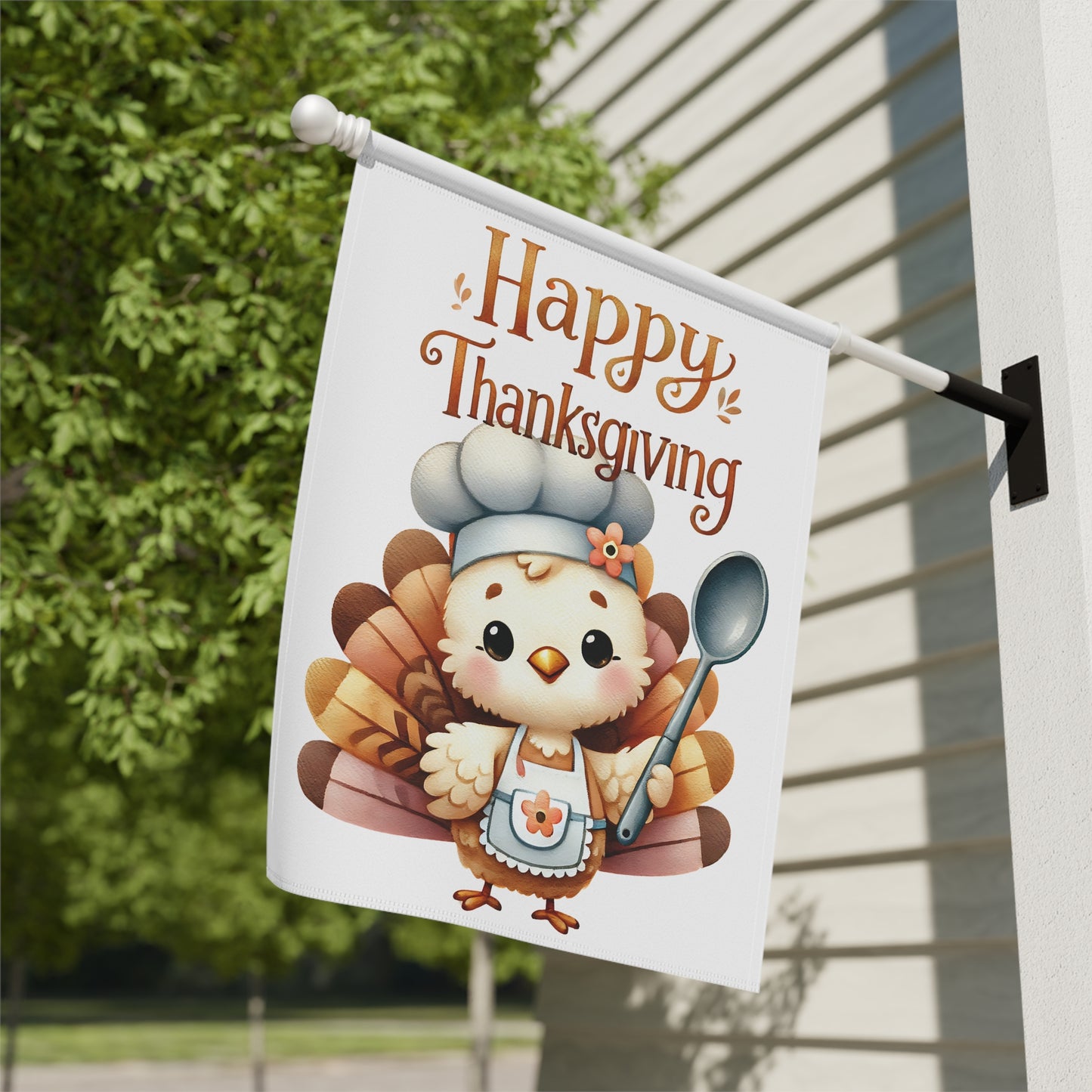 Cute Chef Turkey Happy Thanksgiving Garden Flag