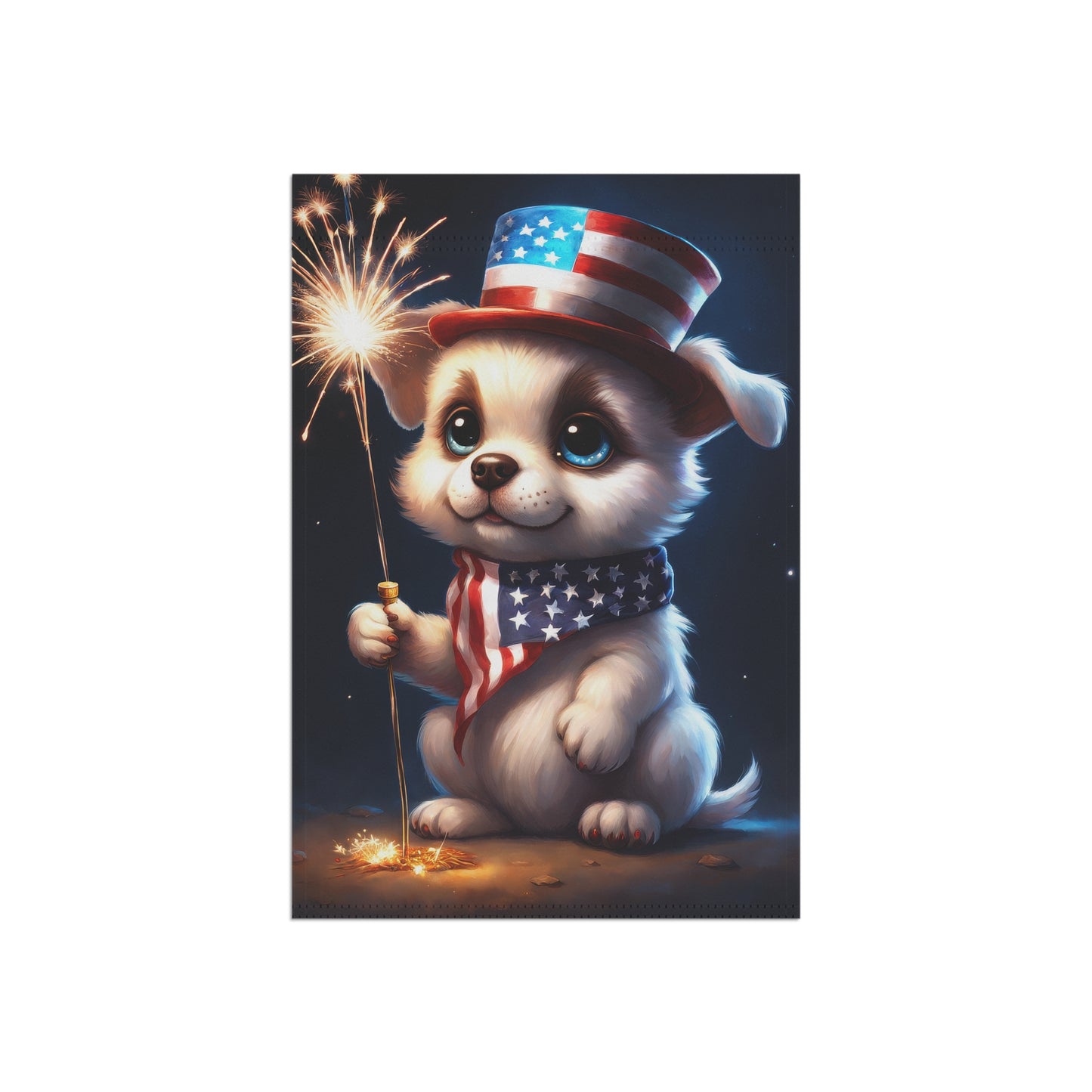 Cute puppy holding a sparkler Garden Flag/House Banner