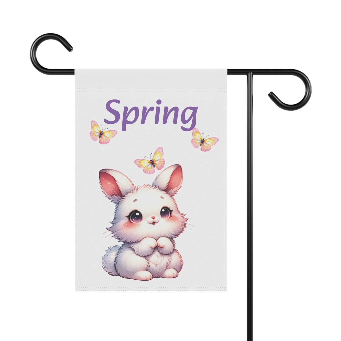 Adorable White Bunny & Butterflies Spring Garden Flag
