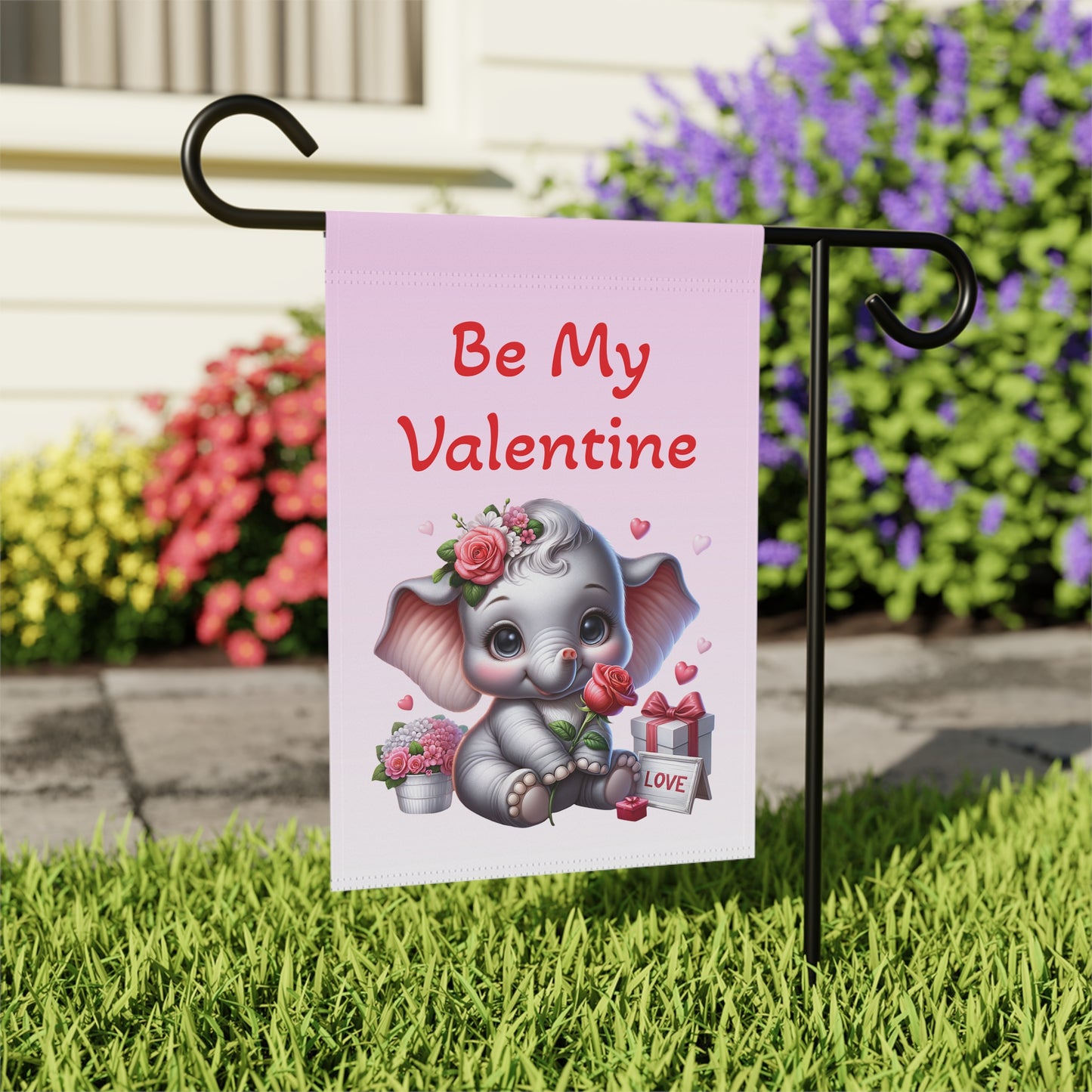Be My Valentine Elephant Garden Flag