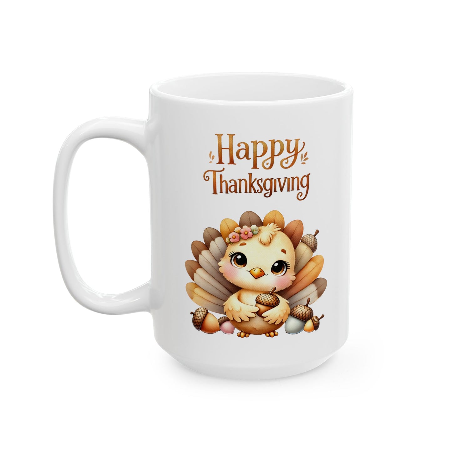 Happy Thanksgiving Coffee Mug with a Cute Turkey Design