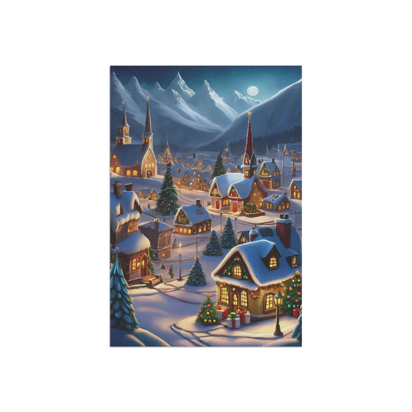 Magical Christmas Mountain Village Garden Flag