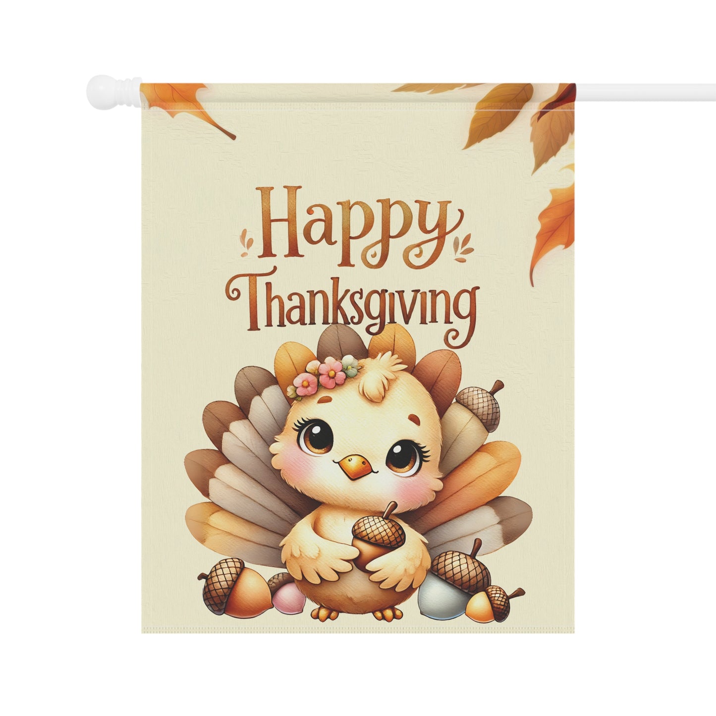 Happy Thanksgiving Garden Flag with a Cute Baby Turkey Flag