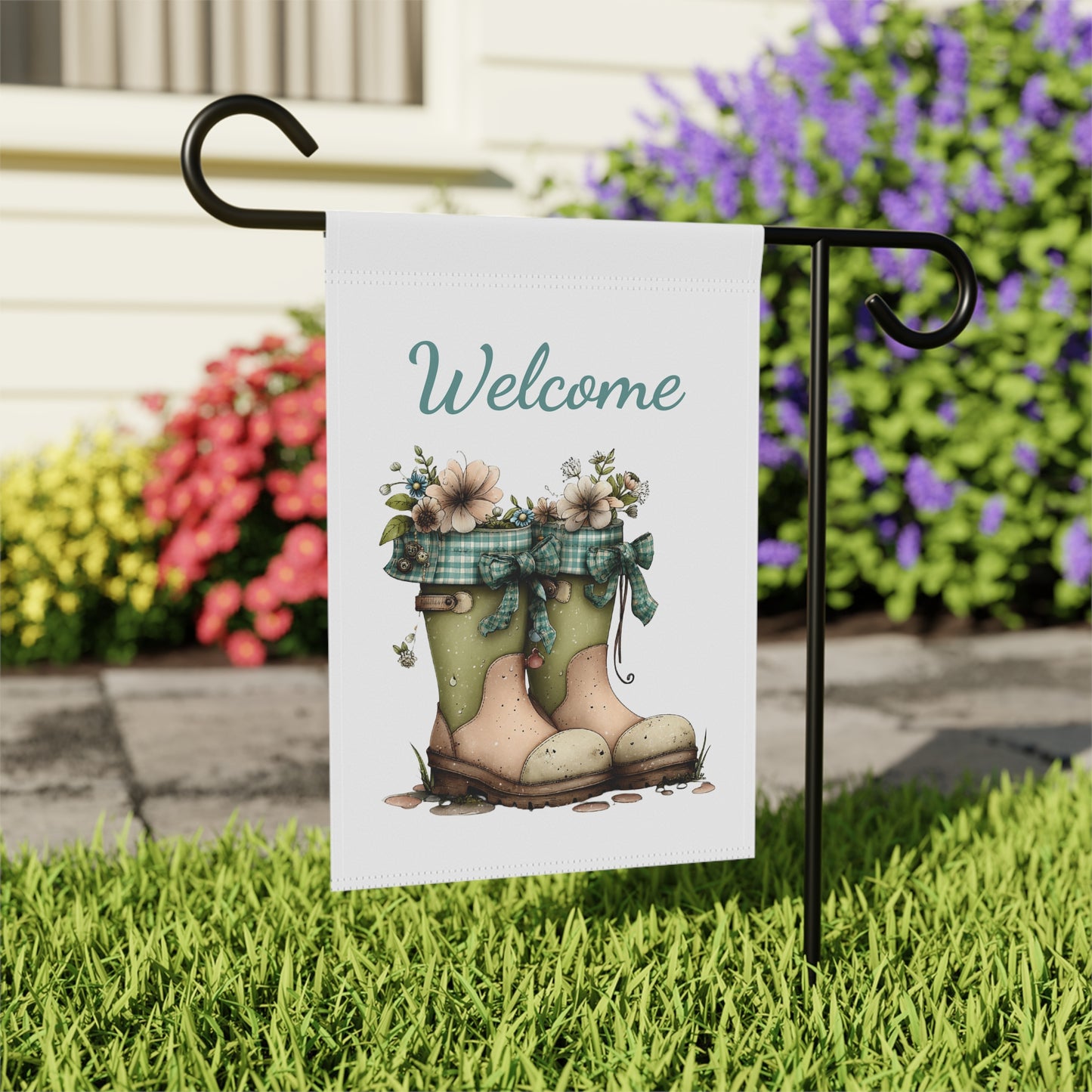 Rustic Rain Boots Welcome Garden Flag