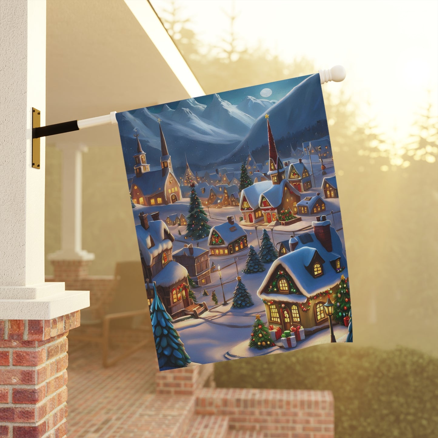 Magical Christmas Mountain Village Garden Flag
