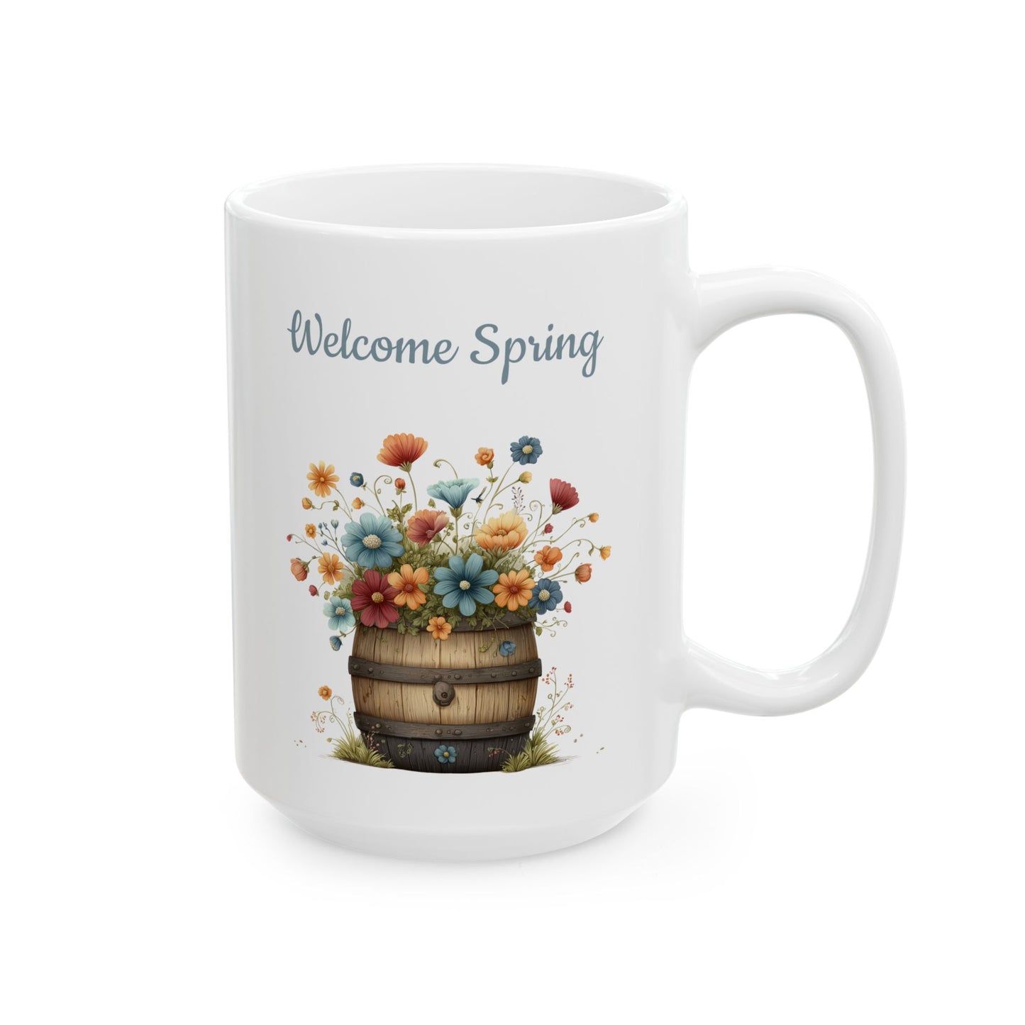 Welcome Spring Floral Barrel Mug