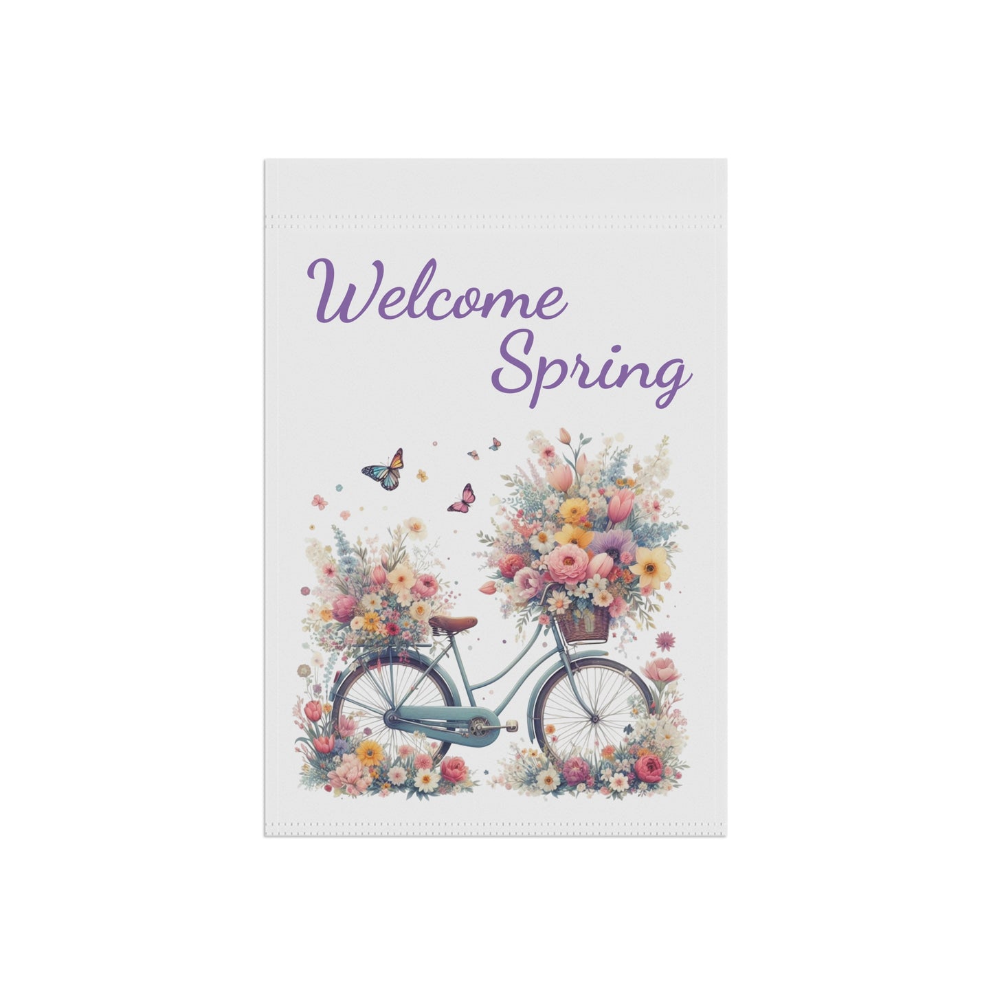 Welcome Spring Garden Flag with Floral Bicycle Design