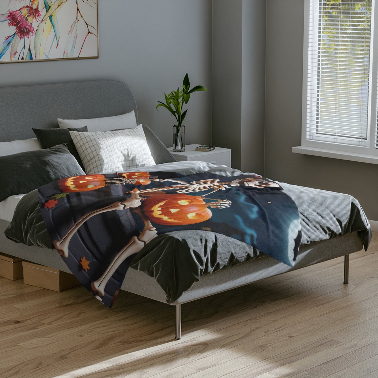 Skeleton with Jack-o'-Lanterns Halloween Blanket