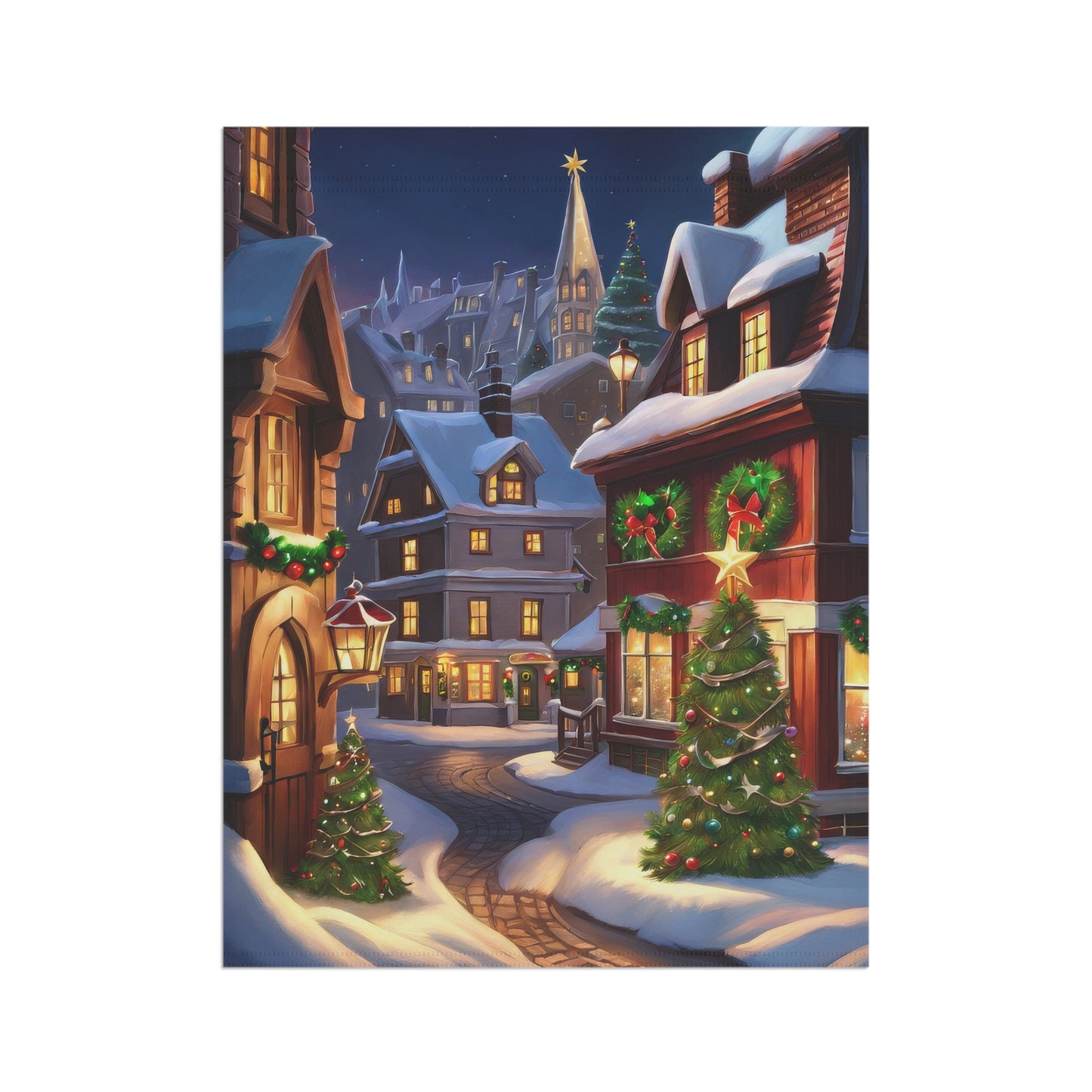 Enchanting Christmas Village Street Garden Flag