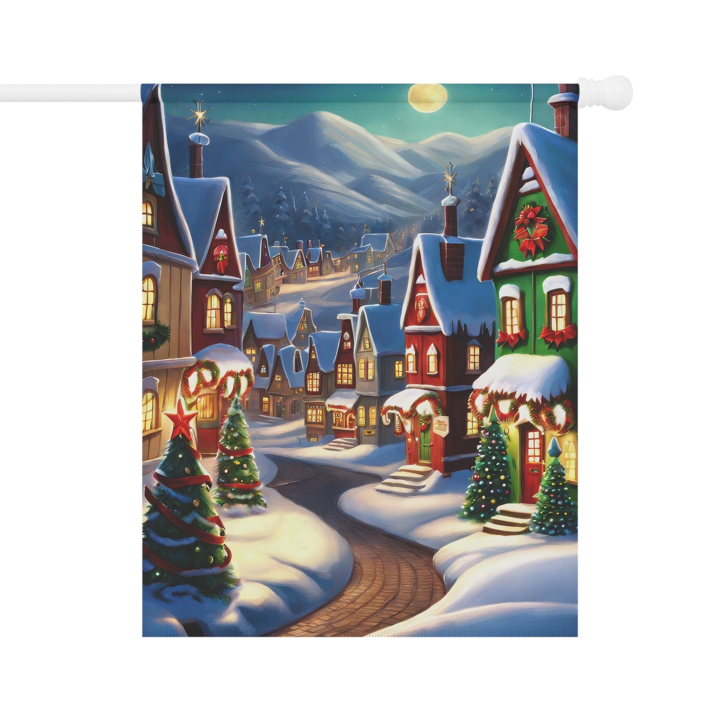 Moonlit Christmas Village Garden Flag