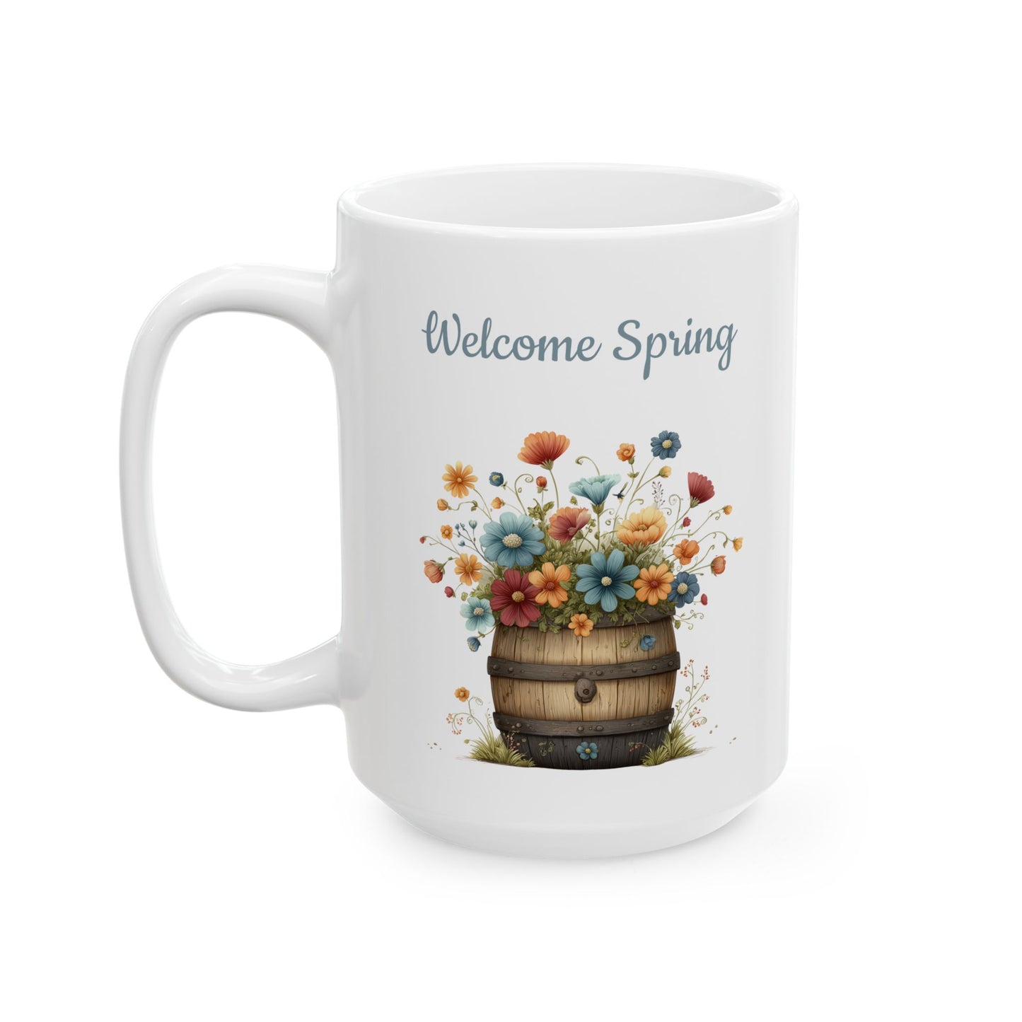 Welcome Spring Floral Barrel Mug