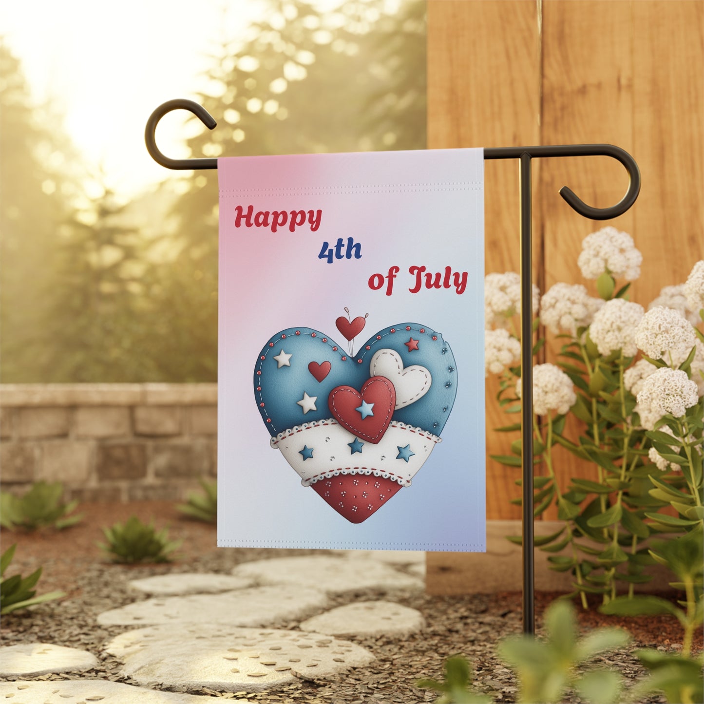 Red, White & Blue Hearts Garden Flag