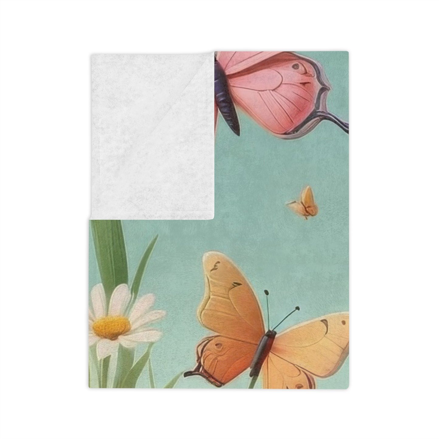Whimsical Butterfly & Spring Flowers Velveteen Blanket