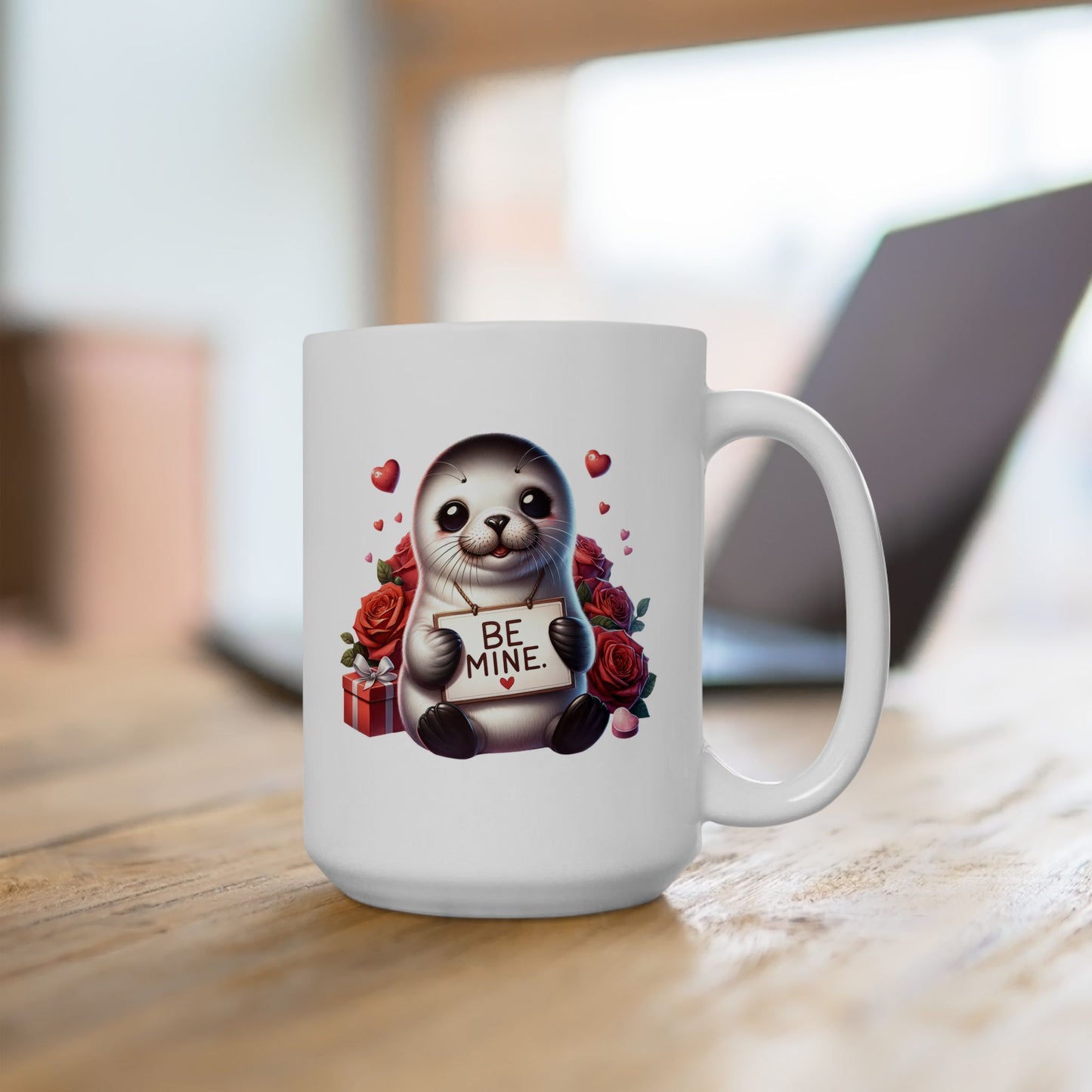 Adorable Seal "BE MINE." Valentine's Coffee Mug