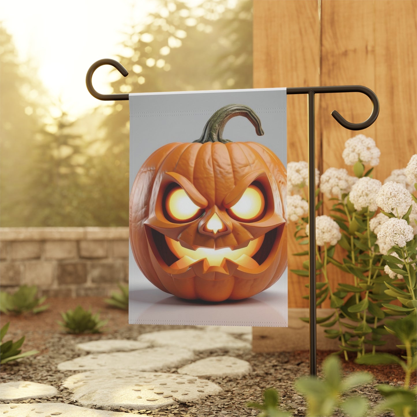 Glowing Angry Jack-O'-Lantern Garden Flag