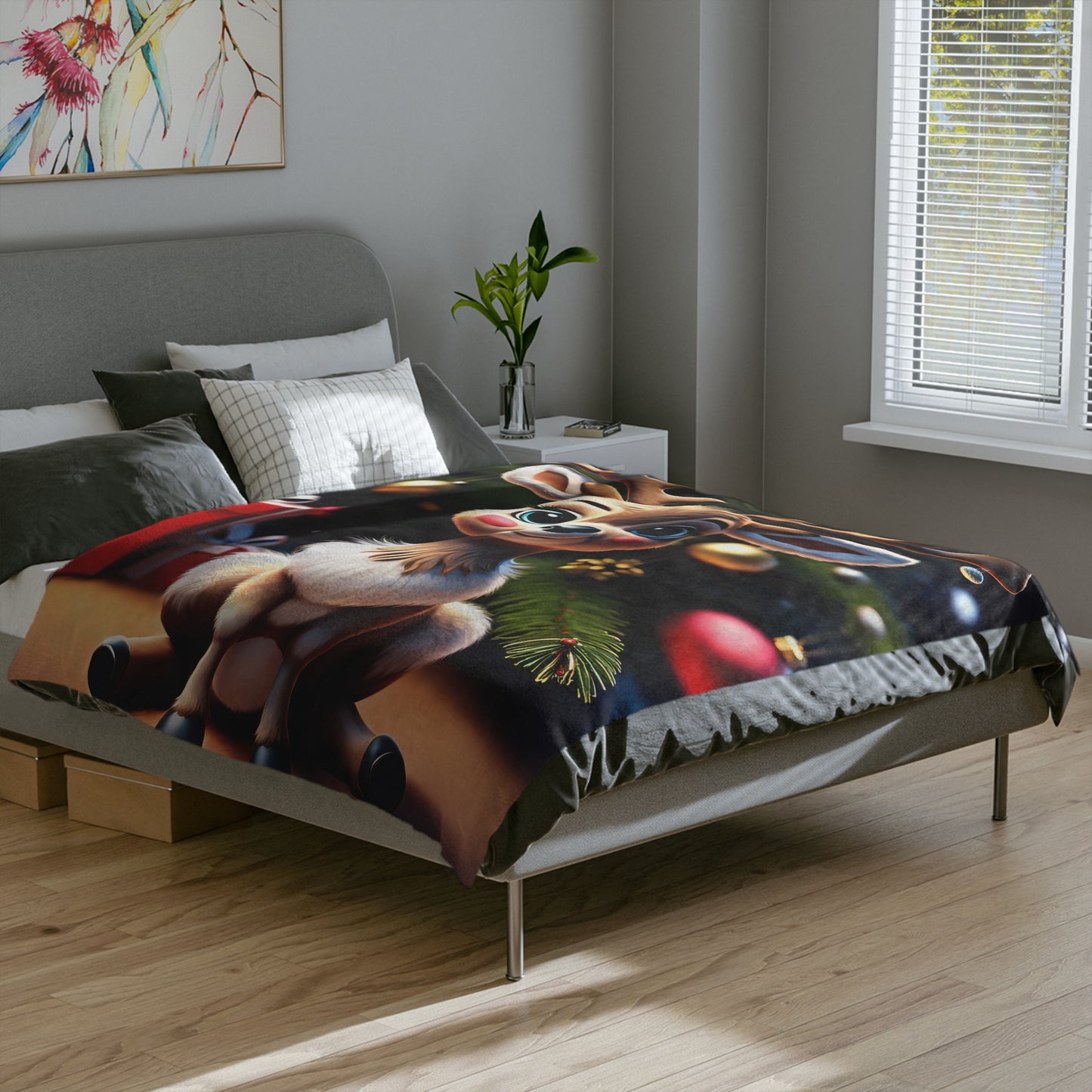 Cute Christmas Reindeer Velveteen Blanket