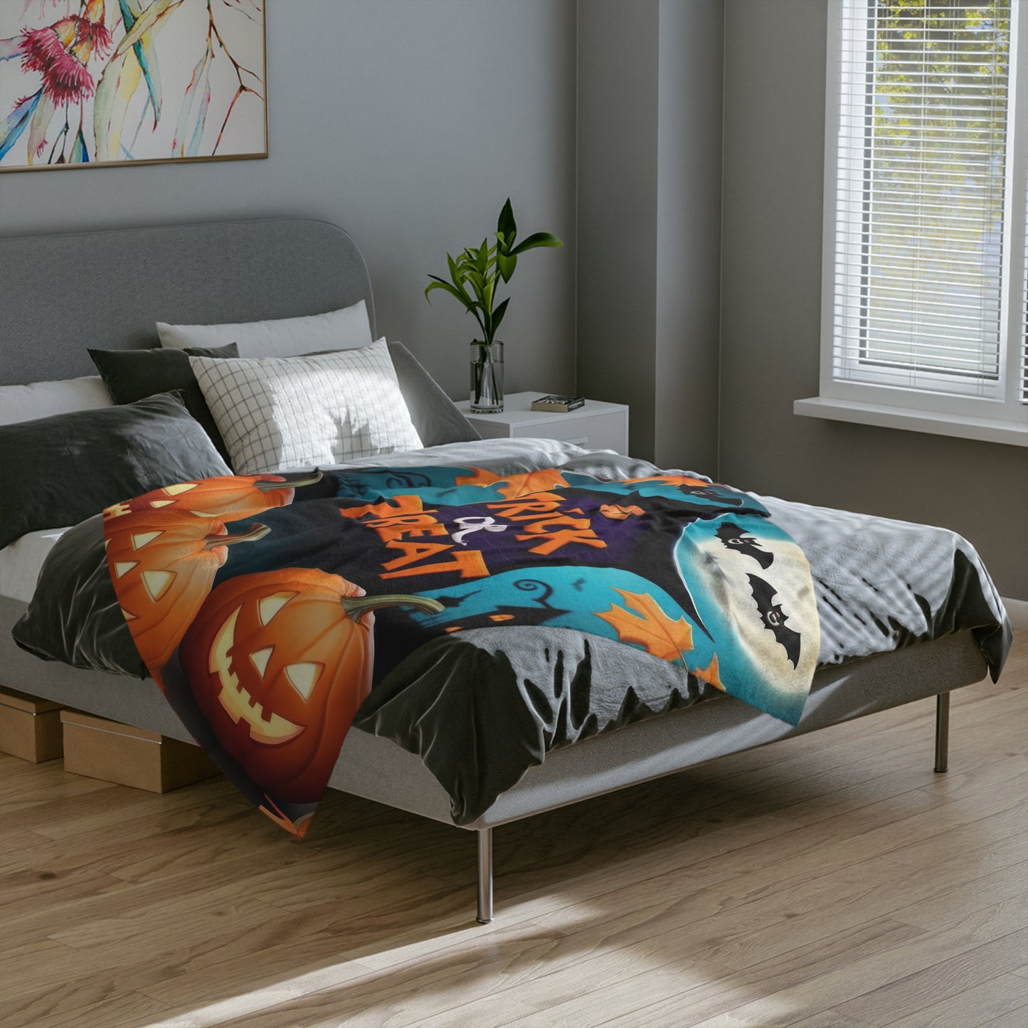 Spooky Trick or Treat Haunted House Halloween Blanket