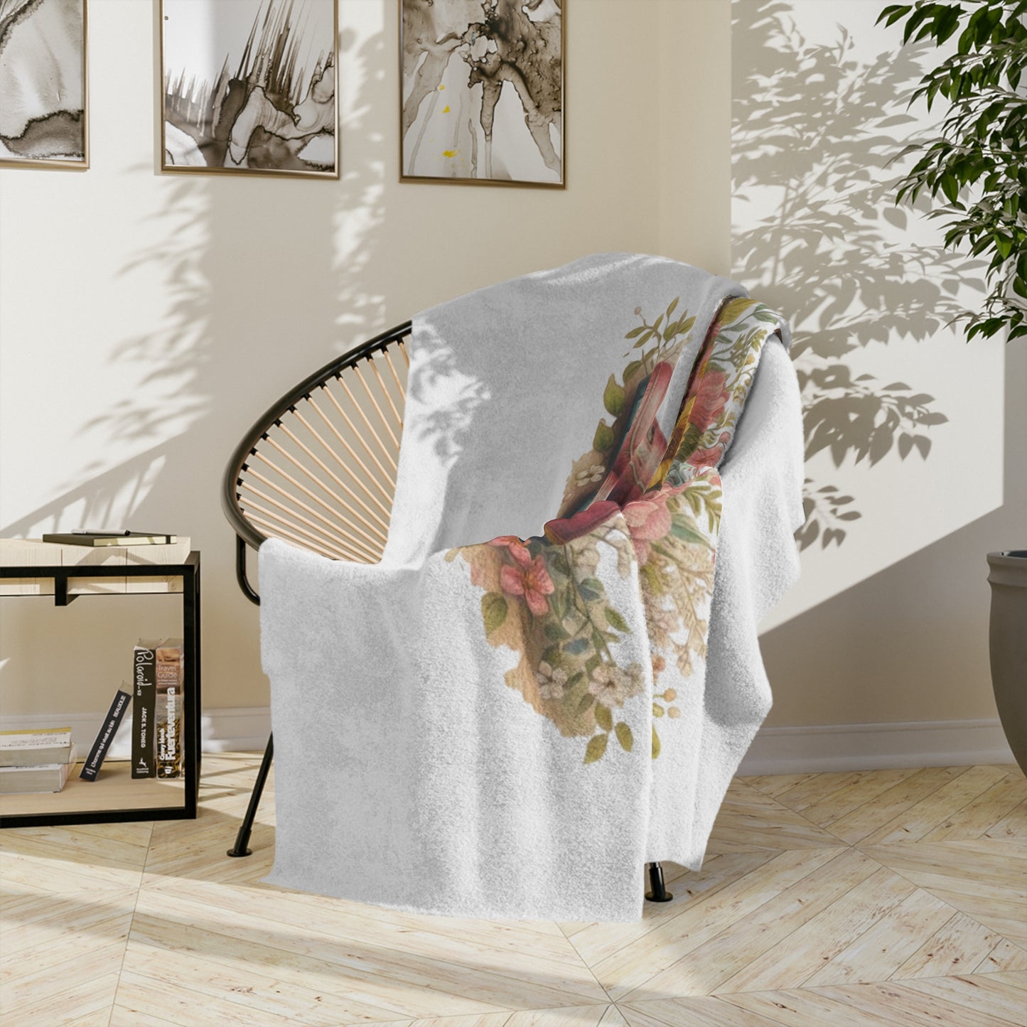 "Hello Spring" Pink Floral Rain Boot Velveteen Blanket