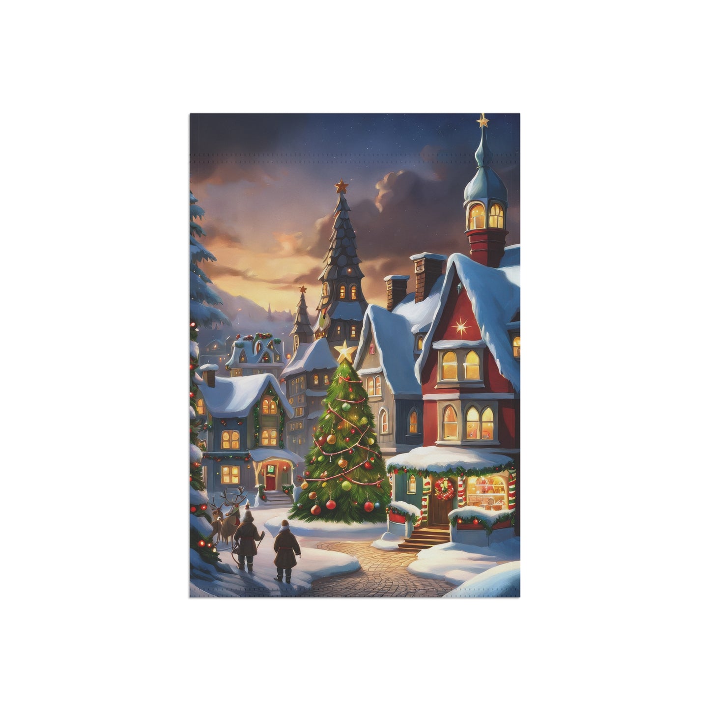 Peaceful Snowy Town Holiday Garden Flag/ House Banner