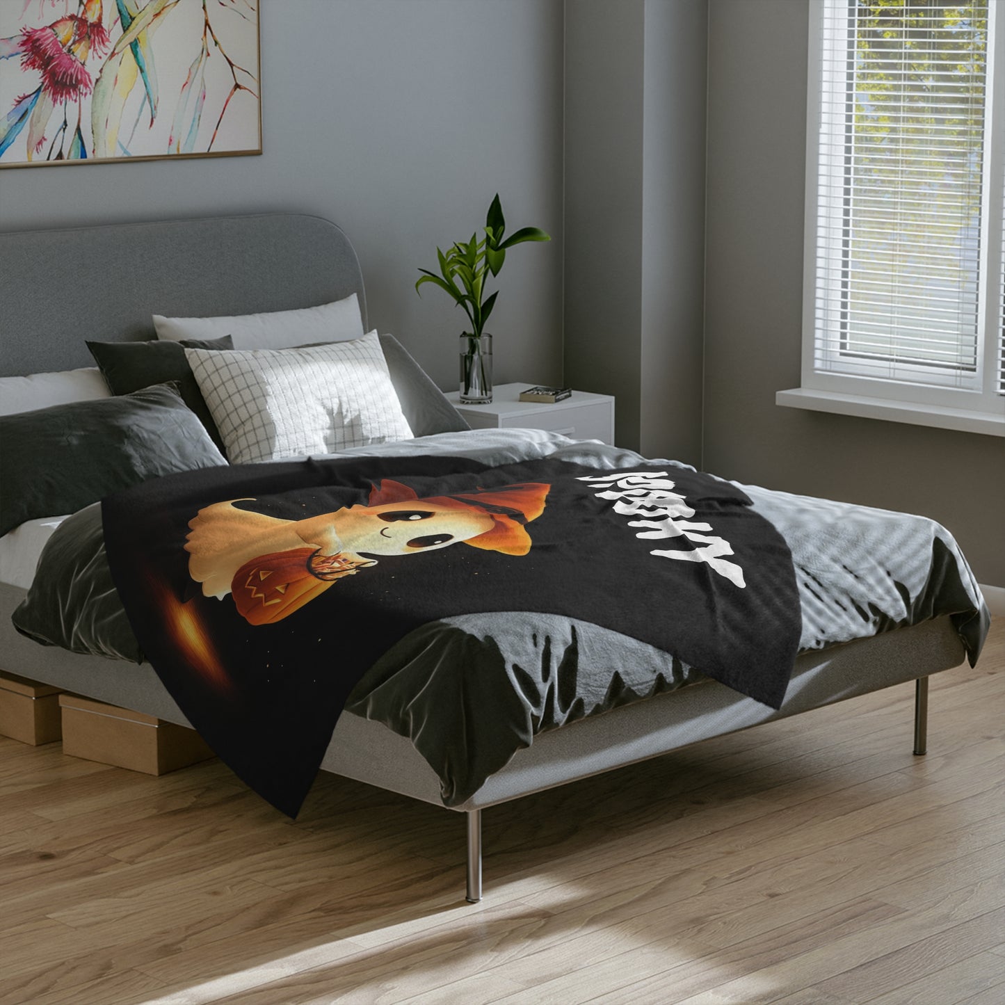 Adorable Spooky Ghost with Pumpkin Halloween Plush Blanket