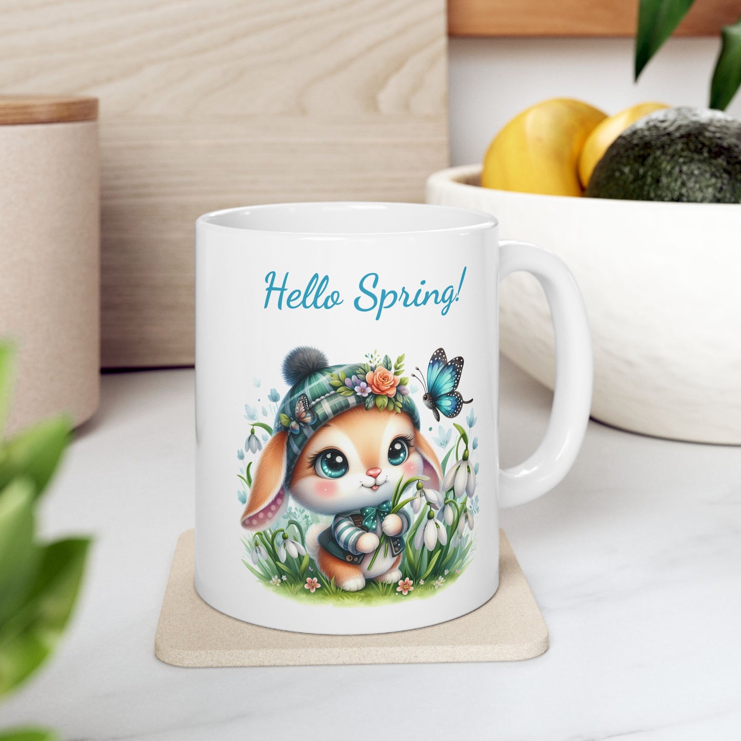 "Hello Spring!" Cute Bunny Mug