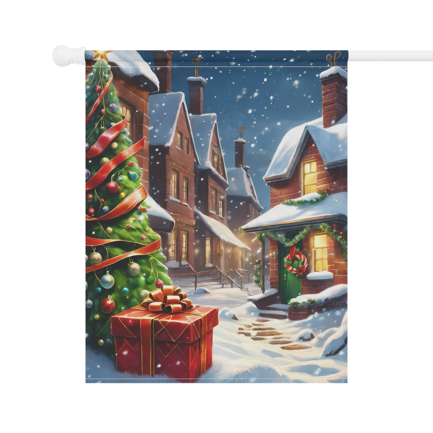 Cozy Christmas Street Garden Flag