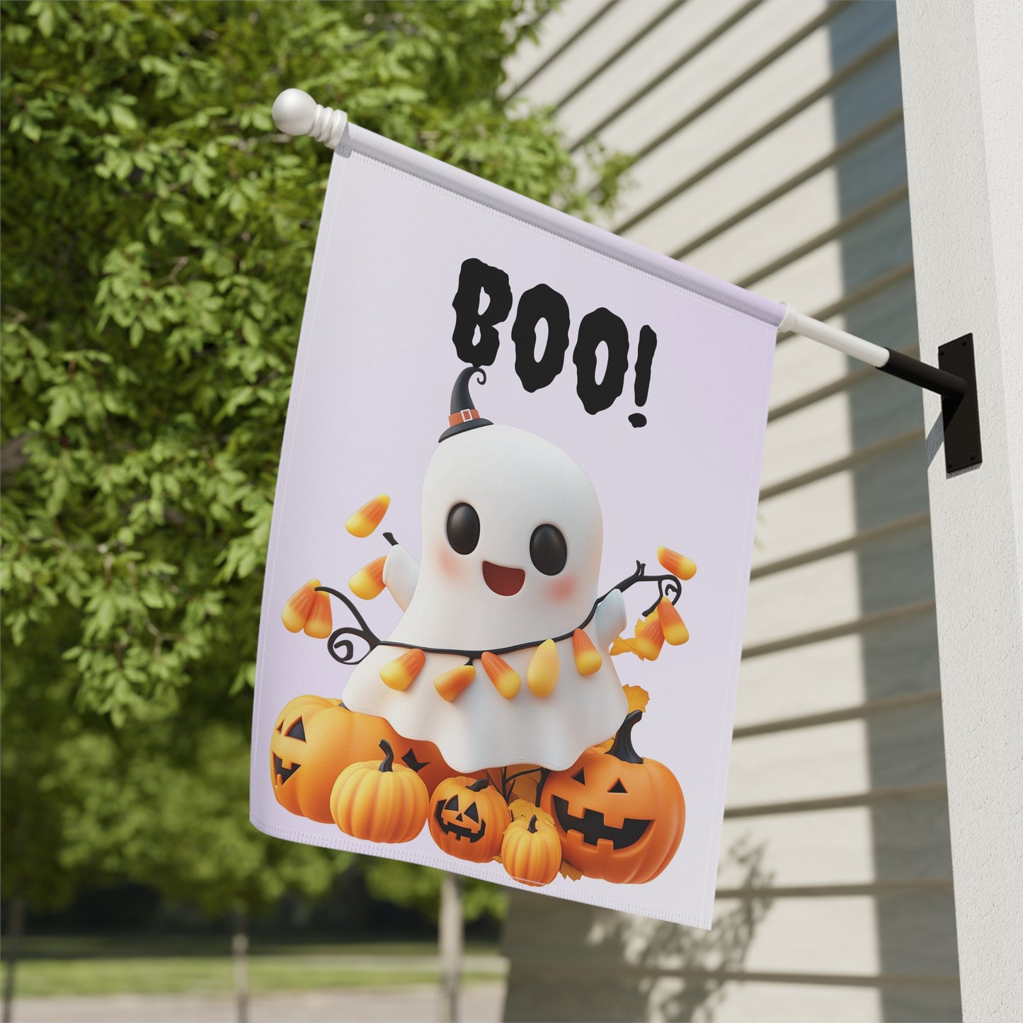 Cute Ghost with Candy Corn Garden Flag