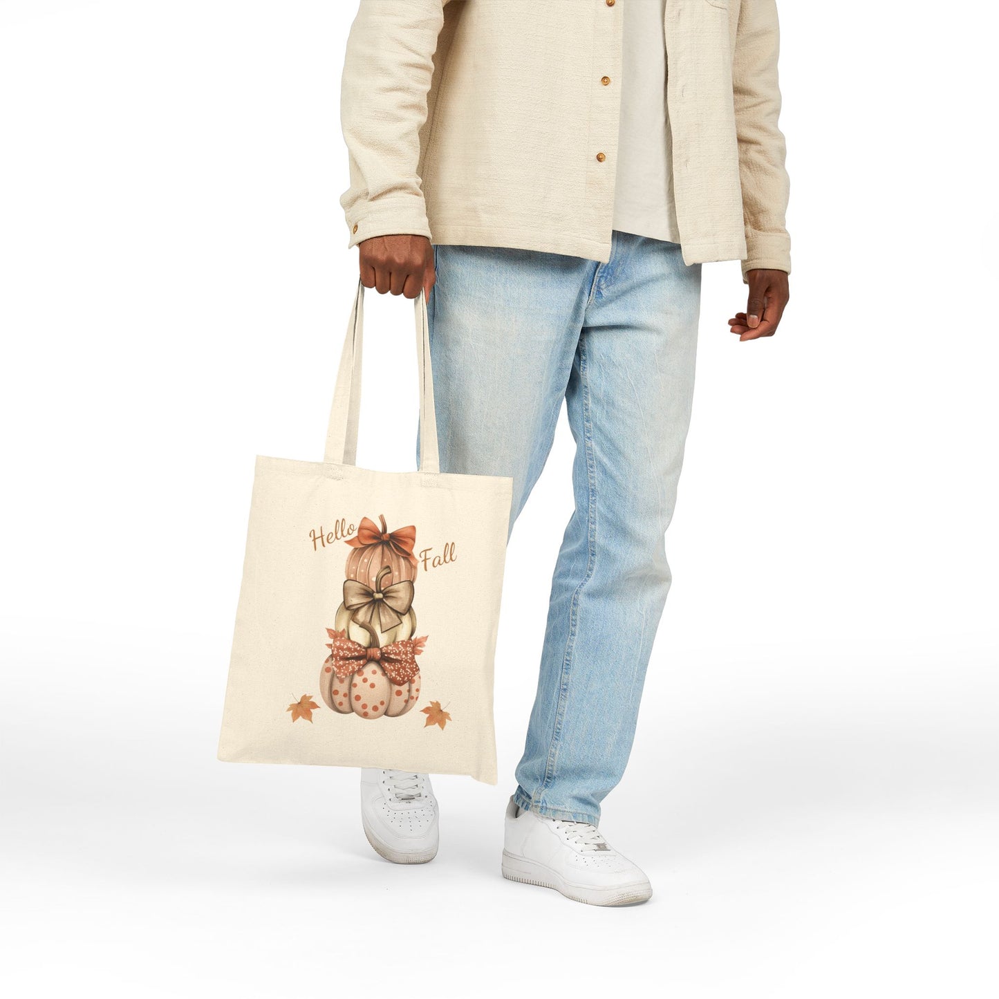 Hello Fall Pumpkin Tower Canvas Tote Bag
