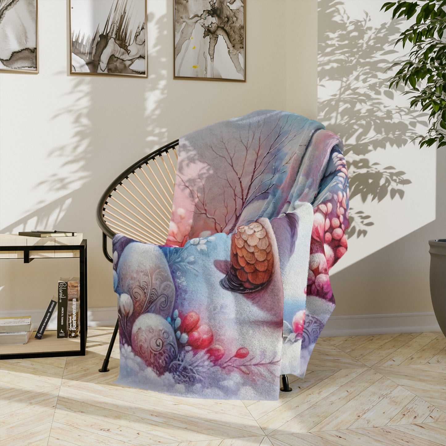 Sweet Winter Bird Friends Velveteen Blanket
