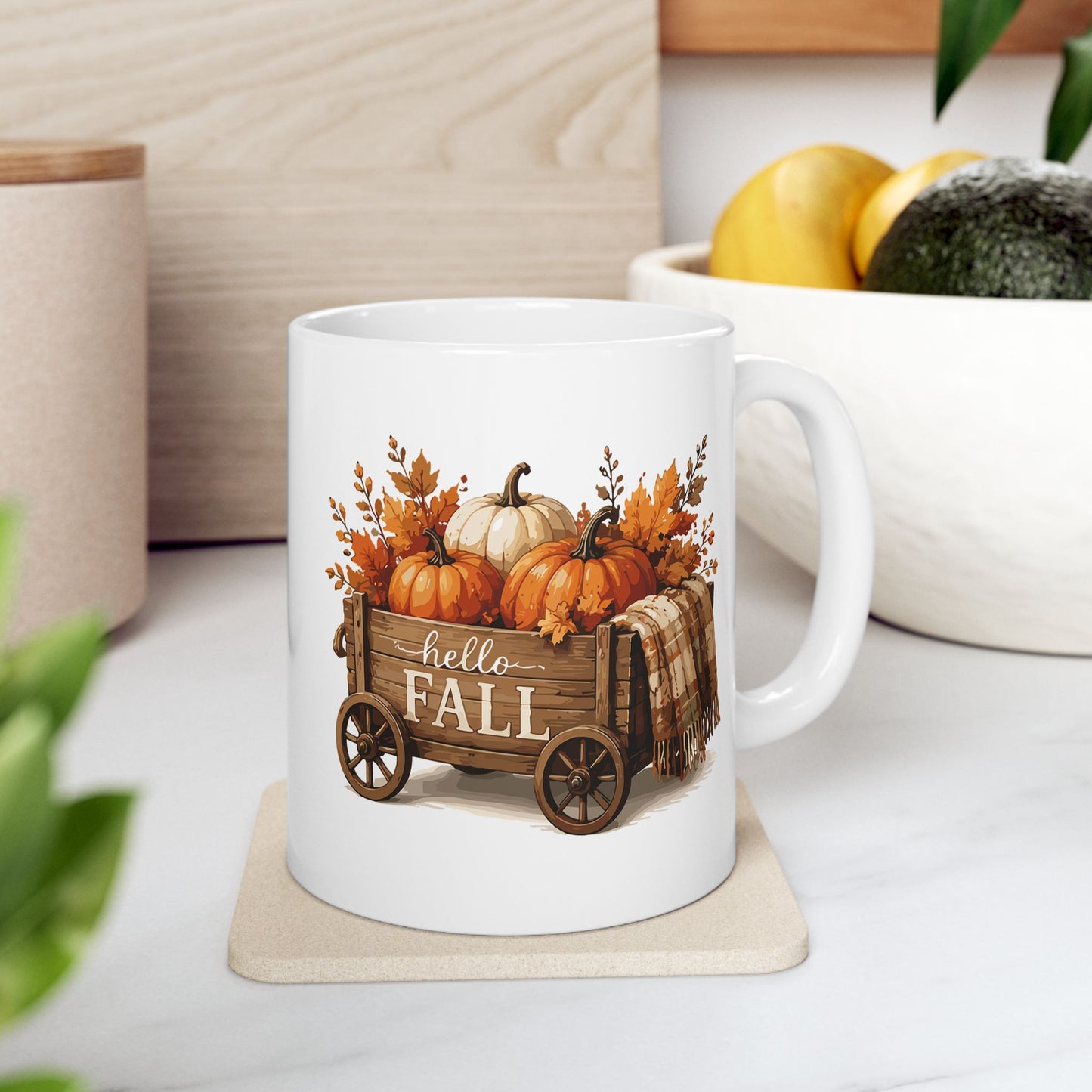 Hello Fall Wagon Ceramic Mug