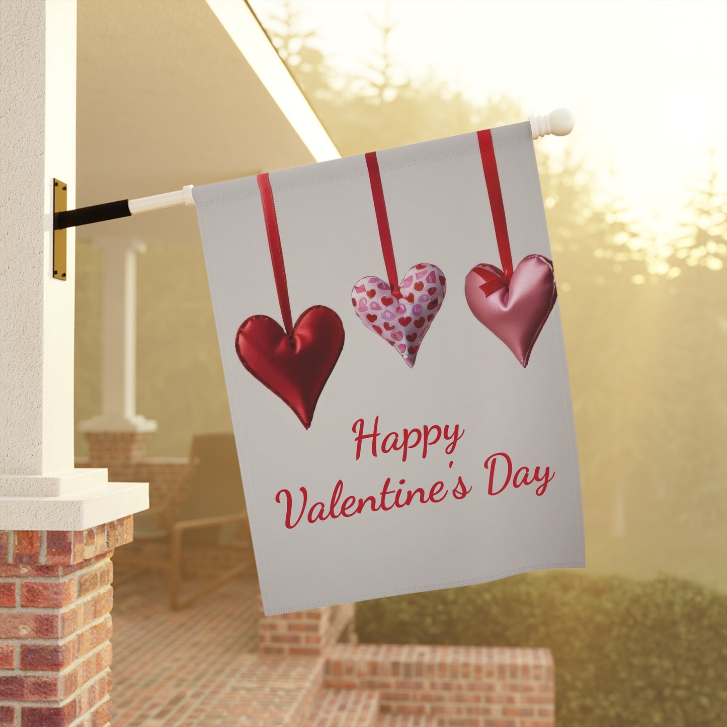 Elegant Red & Pink Hanging Hearts Valentine Garden Flag